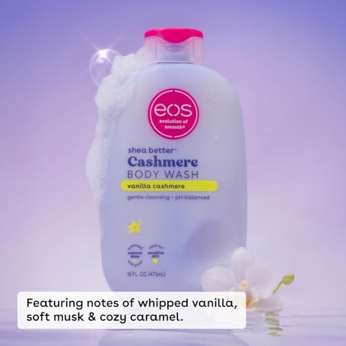 eos Shea Better Cashmere Body Wash, Vanilla Cashmere, Moisturizing and Nourishing, pH Balanced Creamy Gel Formula, Paraben & Phthalate Free, Sensitive Skin,16 fl oz