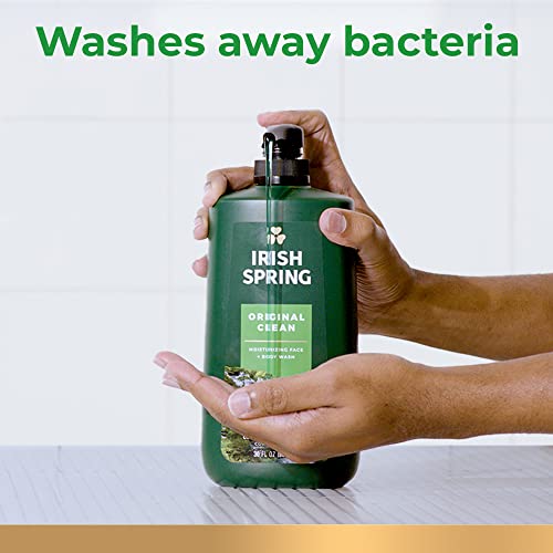 Irish Spring Original Moisturizing Body Wash for Men, 24-Hour Fresh, Face and Body Wash, Men’s Body Wash, Biodegradable Ingredients, Paraben Free, Cool Fresh Scent, 30 fl oz Pump Bottle