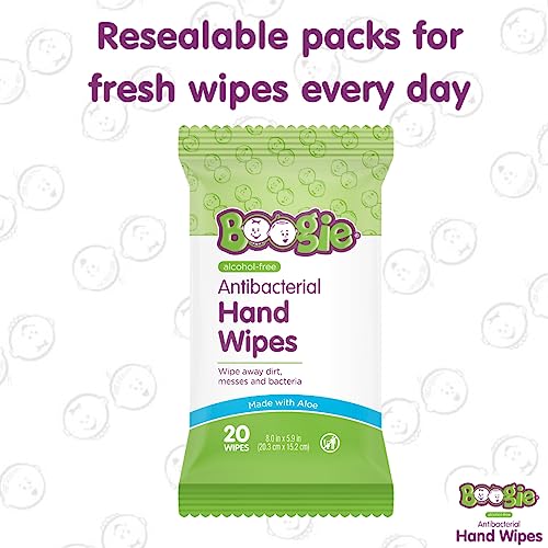 Antibacterial Hand Wipes by Boogie Wipes, Alcohol-Free, Hypoallergenic and Moisturizing Aloe, Boogie Hand Wipes for Adults and Kids, 5 Packs of 20…