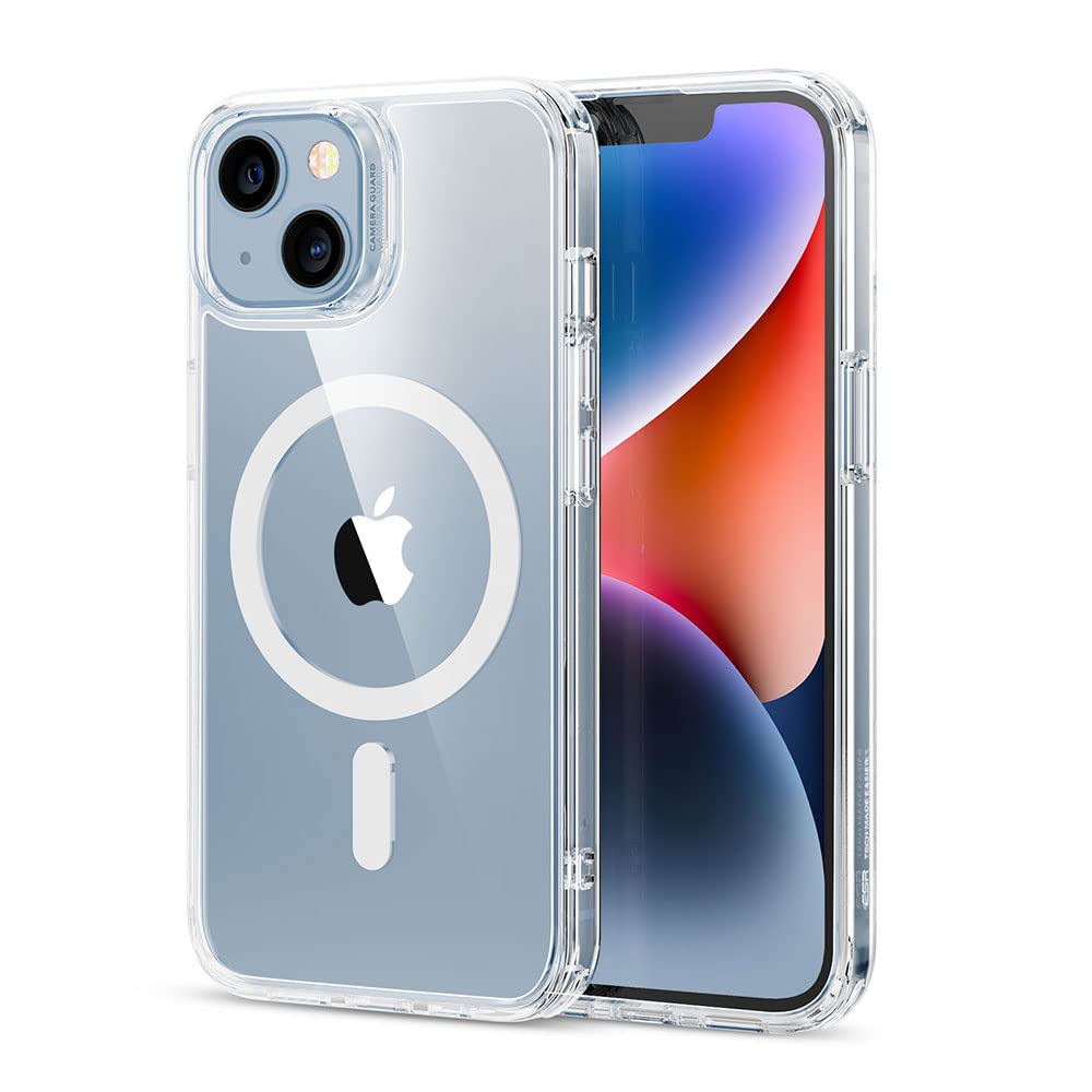 iPhone 13 and iPhone 14 Case, Compatible with MagSafe, Classic Hybrid Magnetic Mobile Phone Case with HaloLock, Military Standard Drop Protection Case, Scratch-Resistant Back, Clear