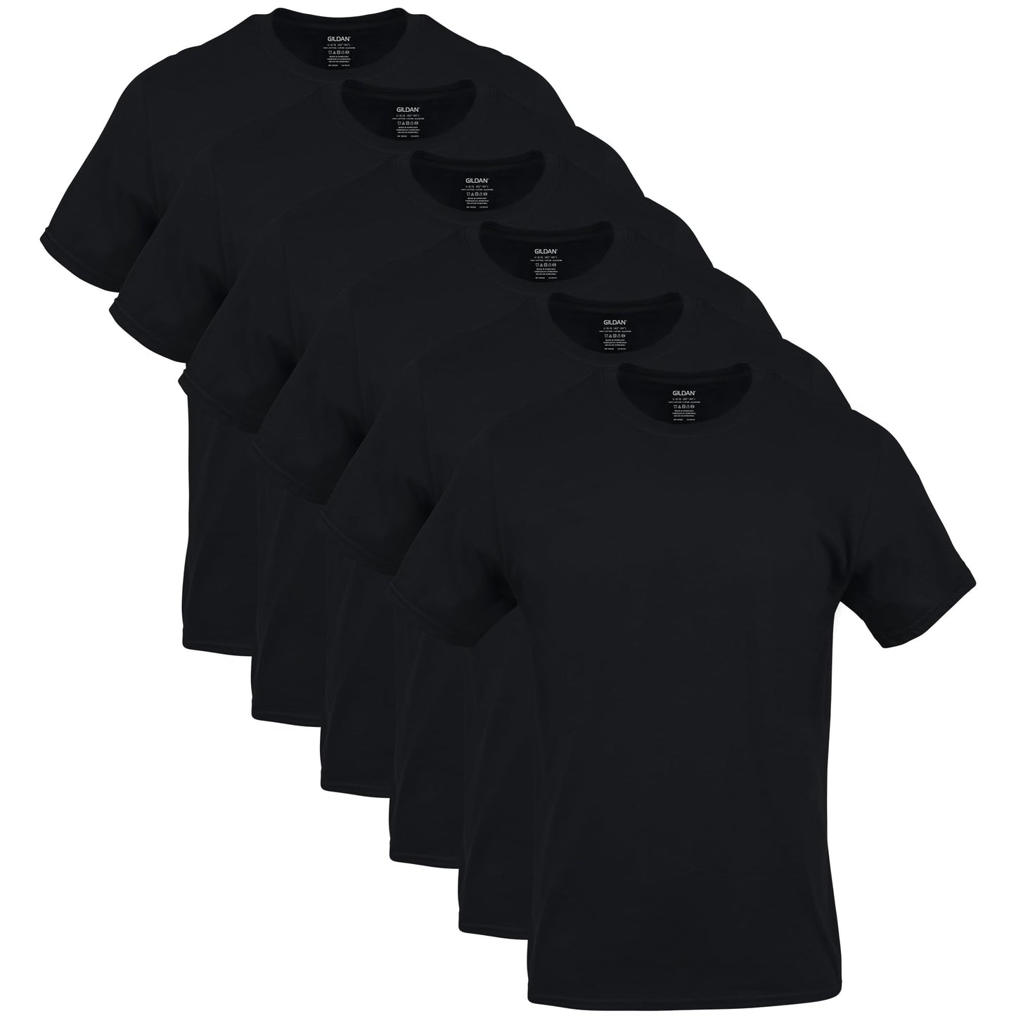 Men's Crew T-Shirts, Multipack, Style G1100, Black (6-Pack), Large