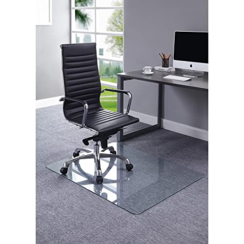 Tempered Glass Chairmat, 46" Width x 36" Depth x 0.25" Thickness, Clear, 1 Each