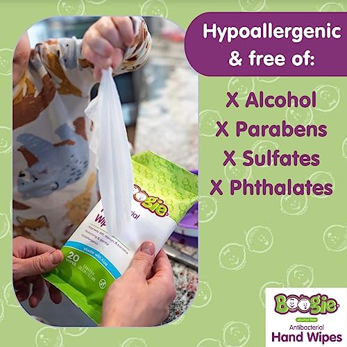 Antibacterial Hand Wipes by Boogie Wipes, Alcohol-Free, Hypoallergenic and Moisturizing Aloe, Boogie Hand Wipes for Adults and Kids, 5 Packs of 20…