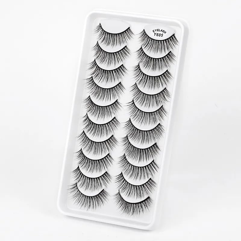 ICYM Glam Extensions 10 Pairs of False Eyelashes – Expertly Crafted for Stunning Eyes! Enhance Your Beauty with Precision-Cut Lashes, Professional Tweezer Application (Y605)