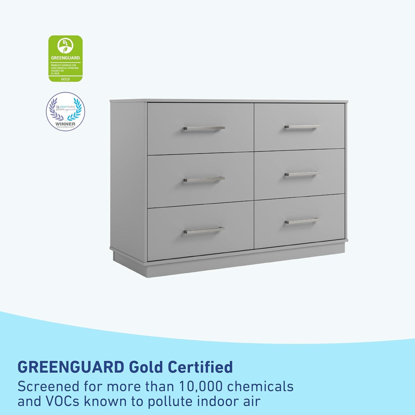 6 Drawer Bedroom Dresser (Pebble Gray) – GREENGUARD Gold Certified Dresser for Kids Bedroom, Kids Dresser with Interlocking Drawer System, 6 Drawer Nursery Dresser