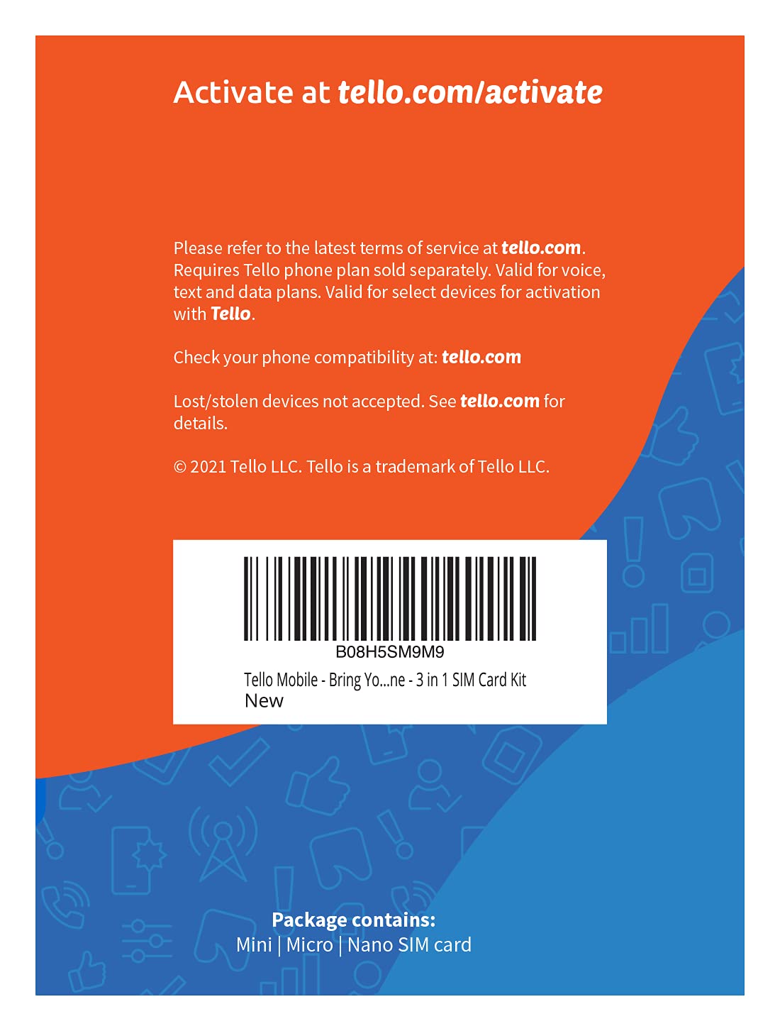 Tello Mobile - US Prepaid SIM Card (3 in 1) | Bring Your Own Phone Kit | Phone Plans Starting at $5/mo up to $25/mo | Nation-Wide 4G LTE/5G Coverage