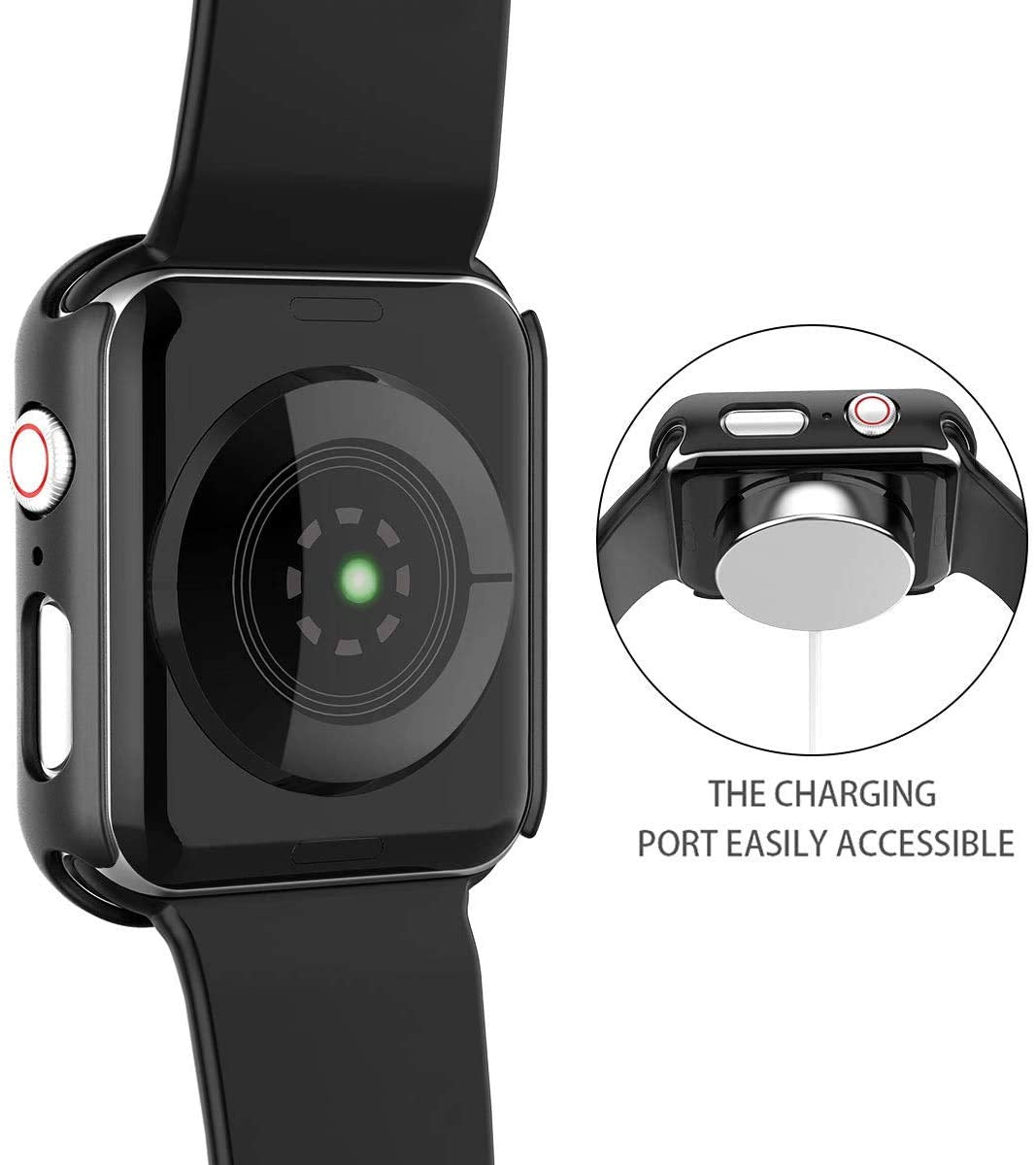 2 Pack Hard PC Case with Tempered Glass Screen Protector Compatible with Apple Watch SE 2 (2024) SE Series 6 Series 5 Series 4 44mm, Black