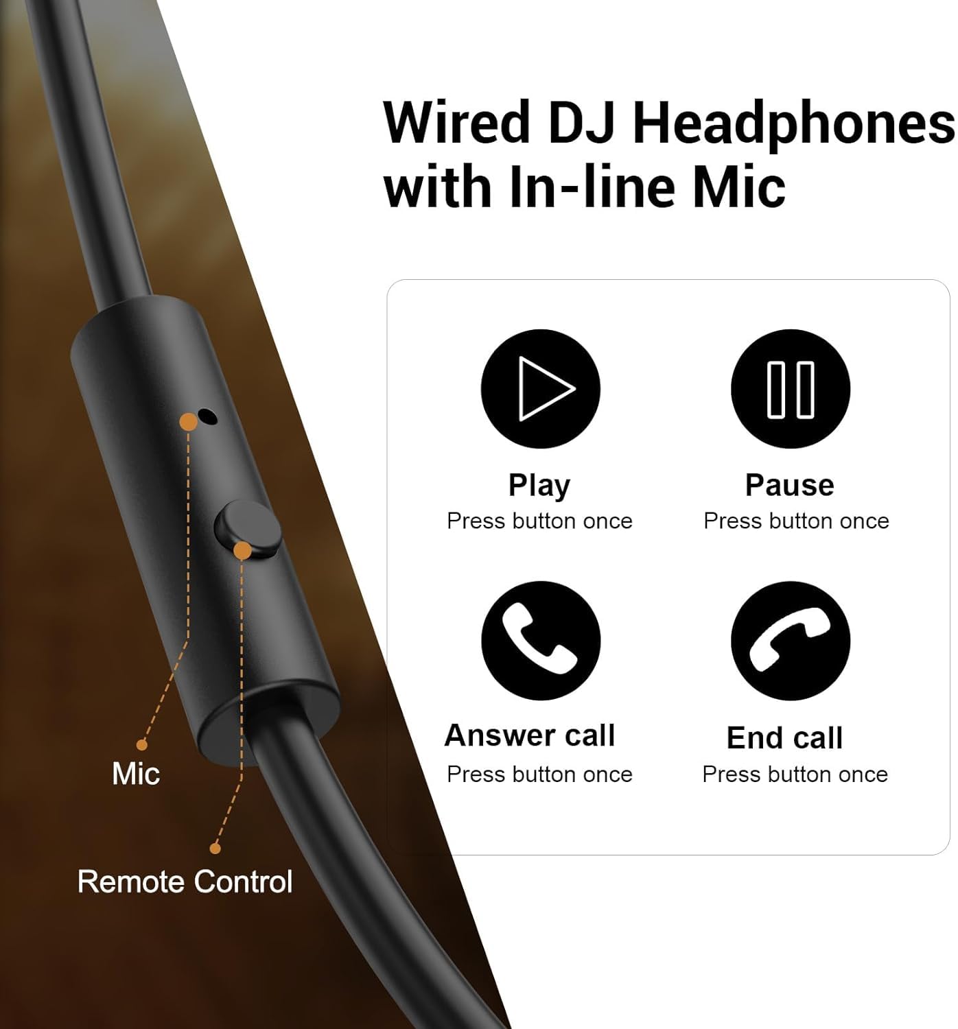 Wired Over Ear Headphones Hi-Res Studio Monitor & Mixing DJ Stereo Headsets with 50mm Drivers and 1/4 to 3.5mm Jack for AMP Computer Recording Podcast Keyboard Guitar Laptop - Black