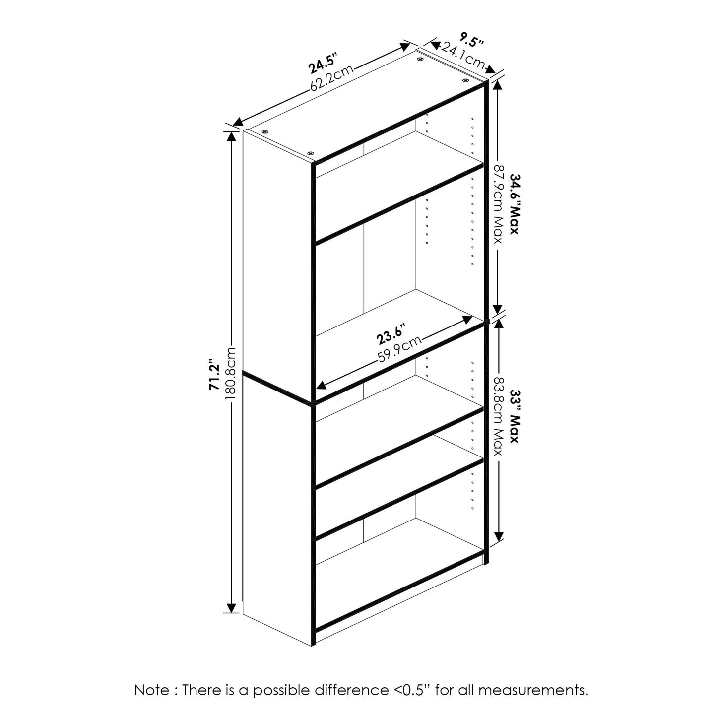 Simply Home 5-Shelf Bookcase, 5-Tier, Black