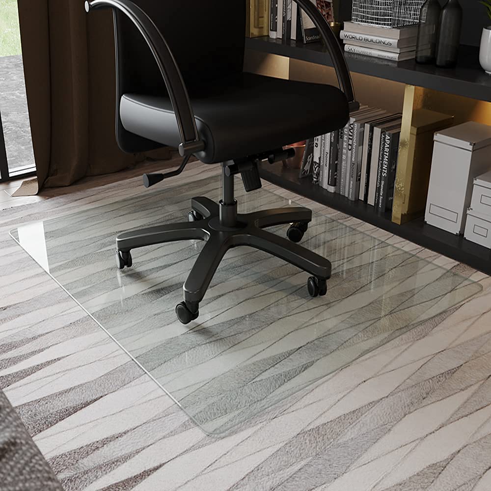 Office Chair Mat for Carpet - 36" x 46" Tempered Glass Floor Mat - for Office Chair on Carpet - 1/5" Thick Clear Computer Floor Mat with 4 Anti-Slip Pads