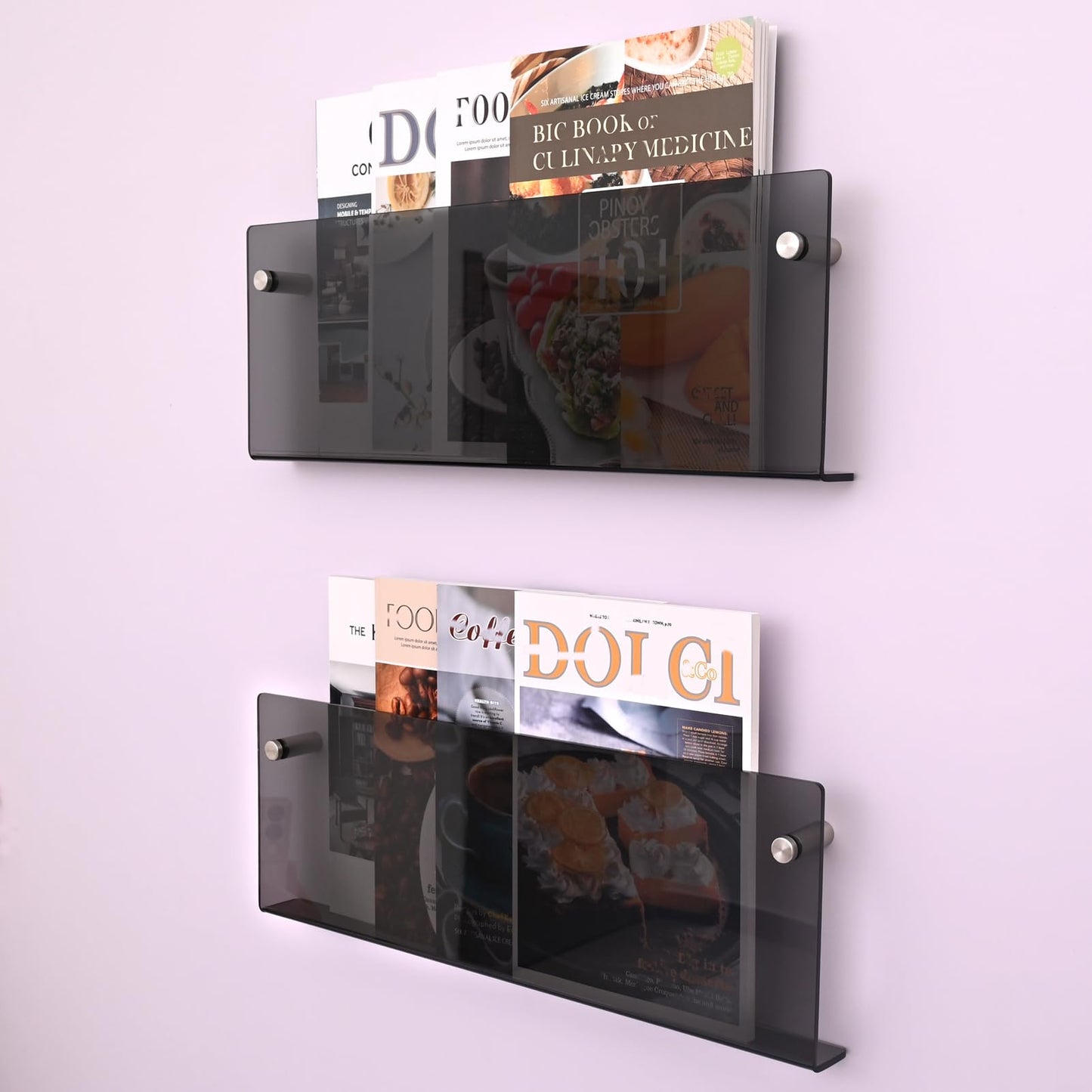 2 Pcs Acrylic Magazine Rack, 17" Black Record Holder, Hanging Bookshelf Literature Storage Rack for Waiting Room, Office, Home Display