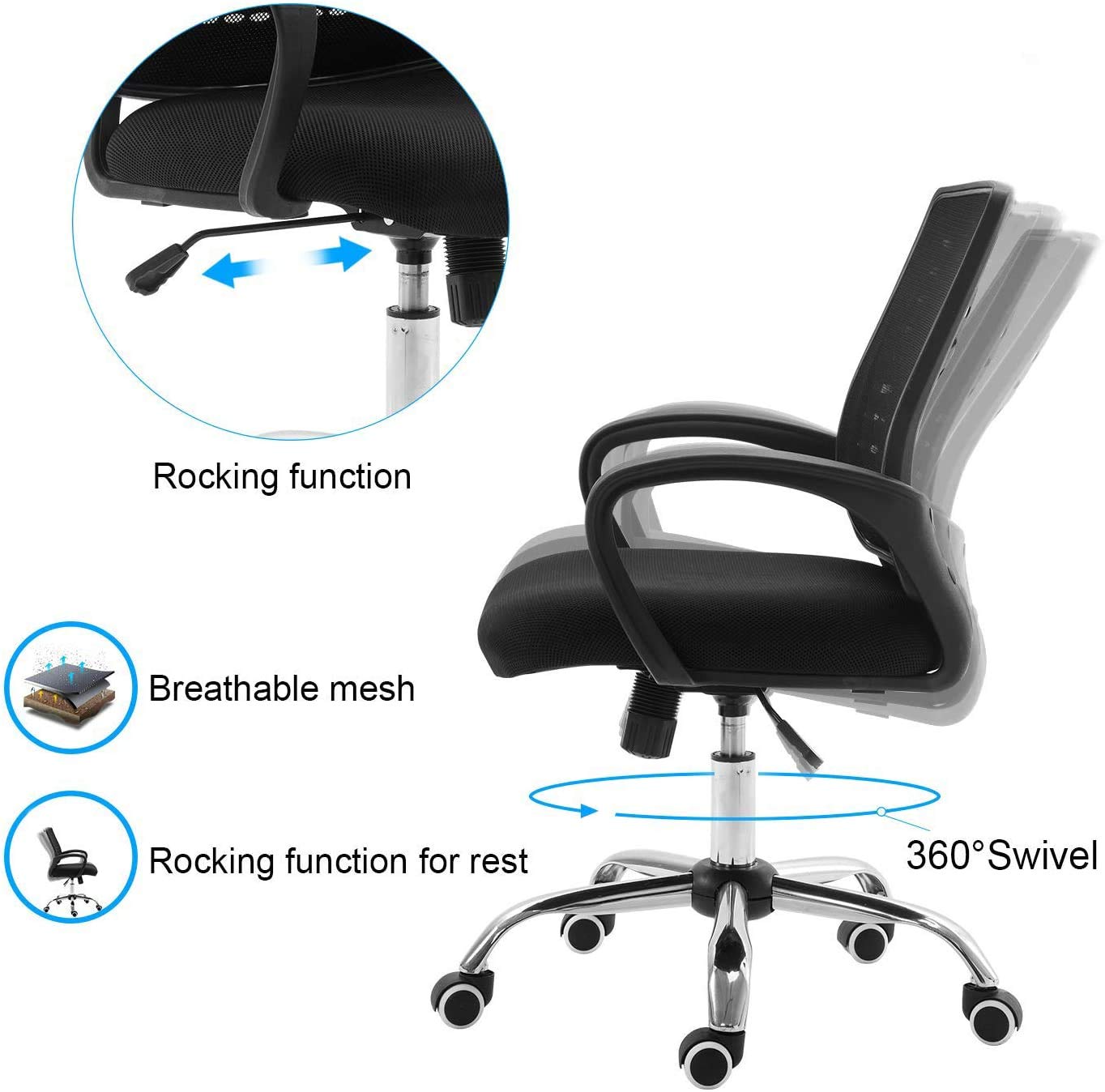 Office Chair Ergonomic Cheap Desk Chair Mesh Computer Chair Lumbar Support Modern Executive Adjustable Stool Rolling Swivel Chair for Back Pain (Black)