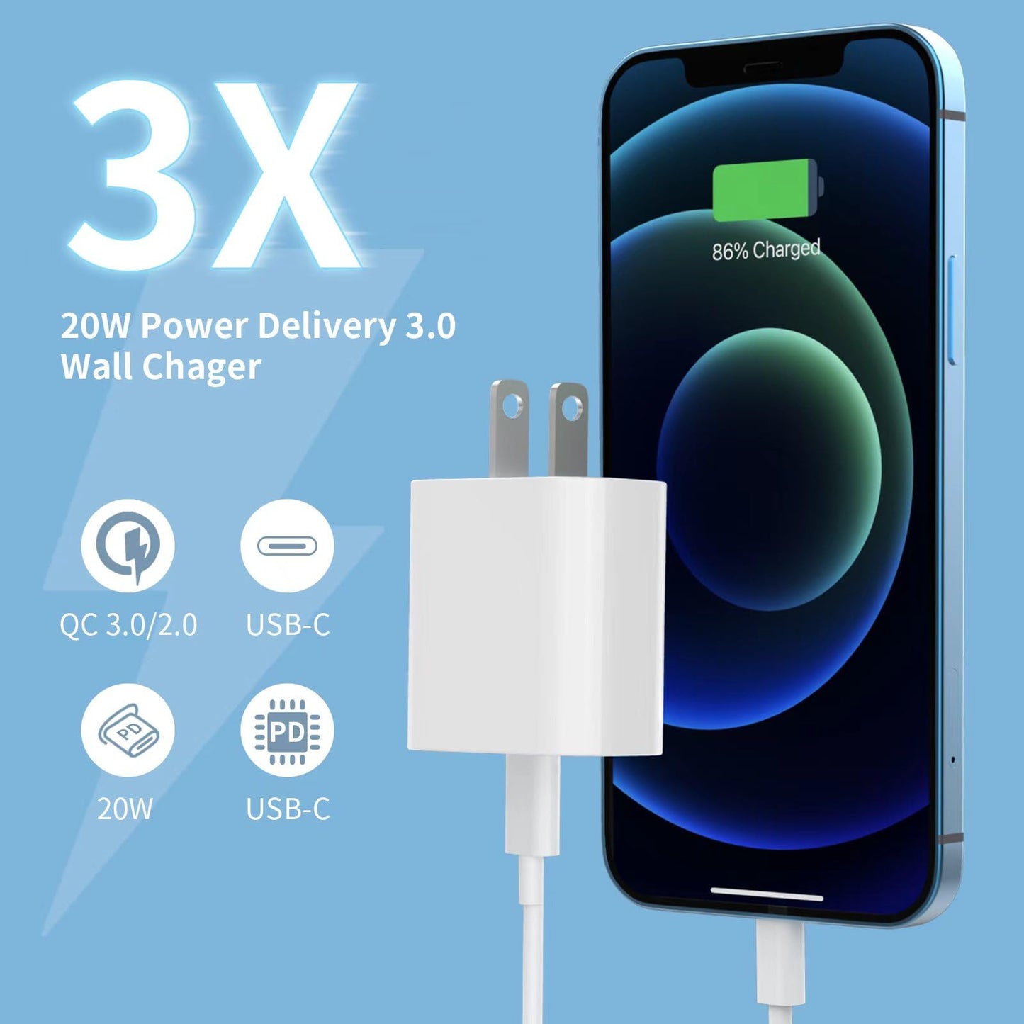 4Pack USB C Charger Block, 20W for Phone Fast Charger Wall Charger with PD 3.0, Compact Type C Power Adapter for Phone 16/15/14/13, Galaxy, Pixel, AirPods Pro (Arctic White)