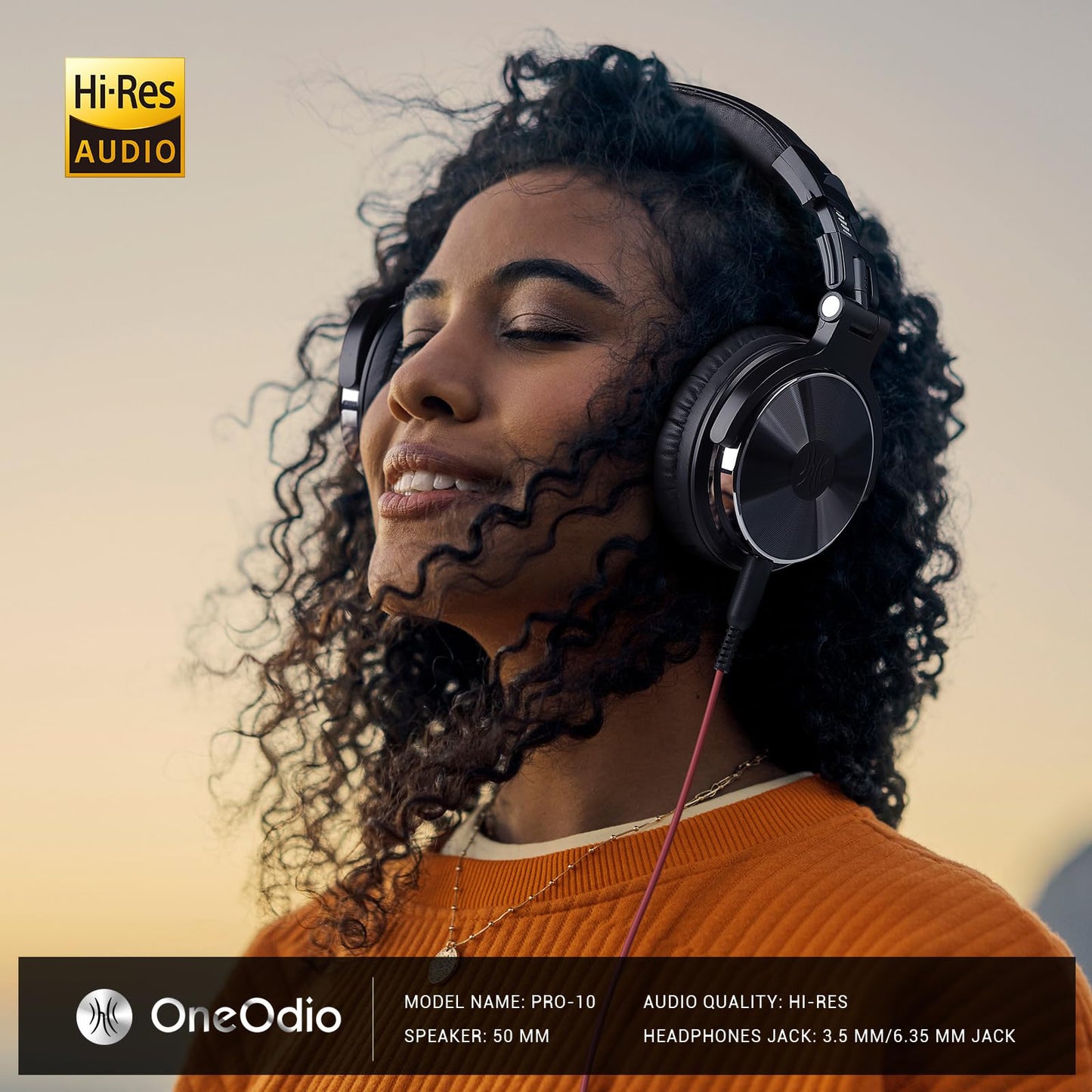 Wired Over Ear Headphones Hi-Res Studio Monitor & Mixing DJ Stereo Headsets with 50mm Drivers and 1/4 to 3.5mm Jack for AMP Computer Recording Podcast Keyboard Guitar Laptop - Black