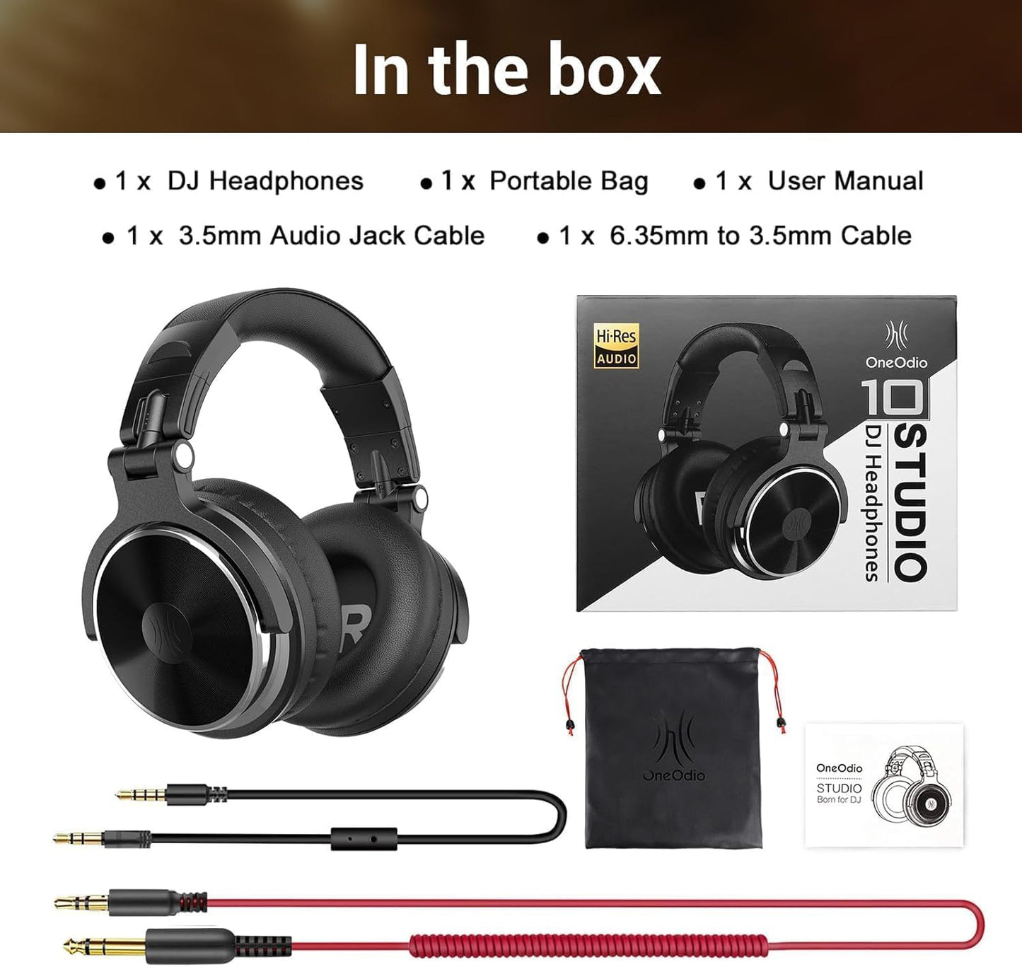 Wired Over Ear Headphones Hi-Res Studio Monitor & Mixing DJ Stereo Headsets with 50mm Drivers and 1/4 to 3.5mm Jack for AMP Computer Recording Podcast Keyboard Guitar Laptop - Black