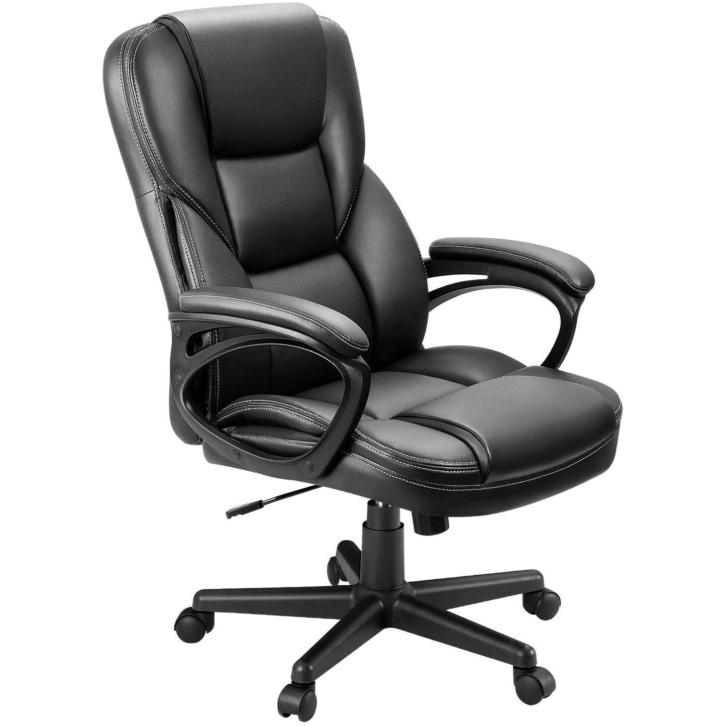 Office Executive Chair High Back Adjustable Managerial Home Desk Chair, Swivel Computer PU Leather Chair with Lumbar Support (Black)