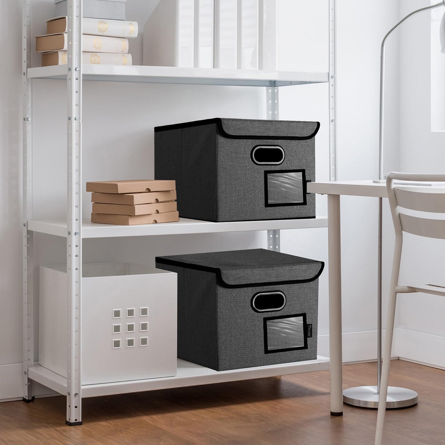 File Organizer Box with Lid, Collapsible File Folder Organizer with Plastic Slide, Hanging File Folder Box for Office Document Storage (1 Pack, Black)
