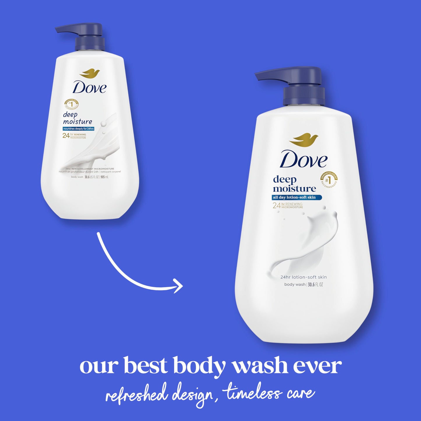 Dove Body Wash with Pump Deep Moisture for 24hr Lotion-Soft Skin Moisture Moisturizing Skin Cleanser with No Sulfates No Parabens 30.6 oz