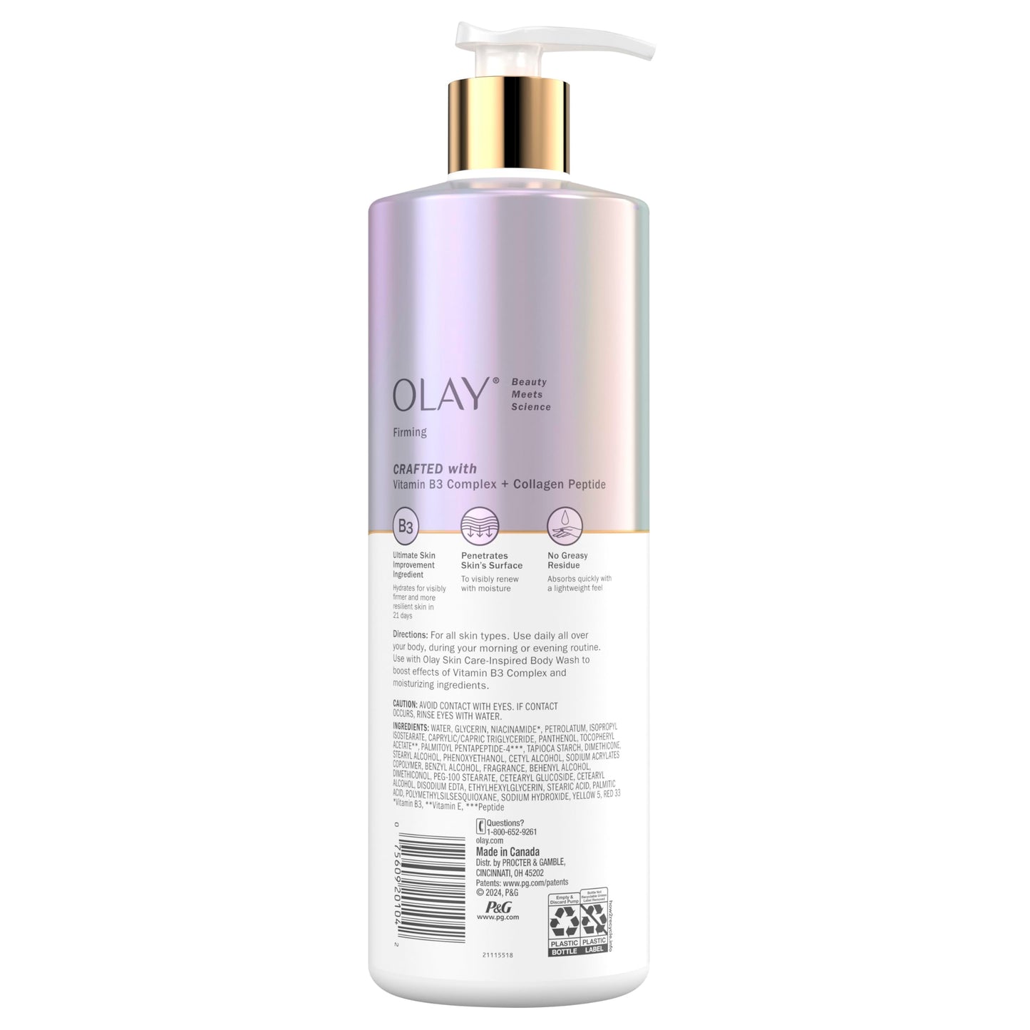 Olay Body Lotion Firming & Hydrating for Women with Collagen, 24hr Moisturizing, Vitamin E & Vitamin B3 Complex, Fast Absorbing Formula, 17 fl oz