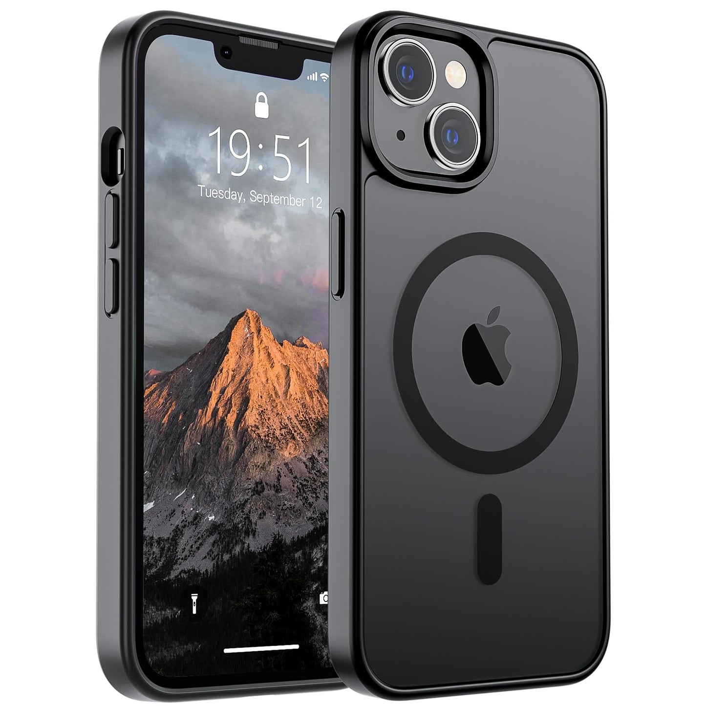 Magnetic for iPhone 14 Case & iPhone 13 Case (Compatible with MagSafe)(Military Grade Drop Protection) Slim Translucent Matte Shockproof Phone Cover,Black