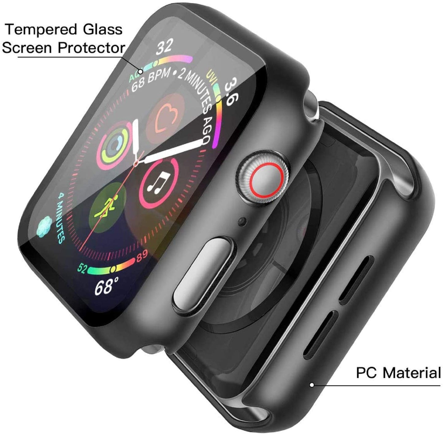 2 Pack Hard PC Case with Tempered Glass Screen Protector Compatible with Apple Watch SE 2 (2024) SE Series 6 Series 5 Series 4 44mm, Black