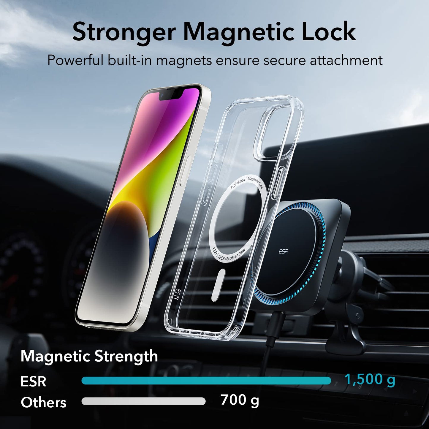 iPhone 13 and iPhone 14 Case, Compatible with MagSafe, Classic Hybrid Magnetic Mobile Phone Case with HaloLock, Military Standard Drop Protection Case, Scratch-Resistant Back, Clear