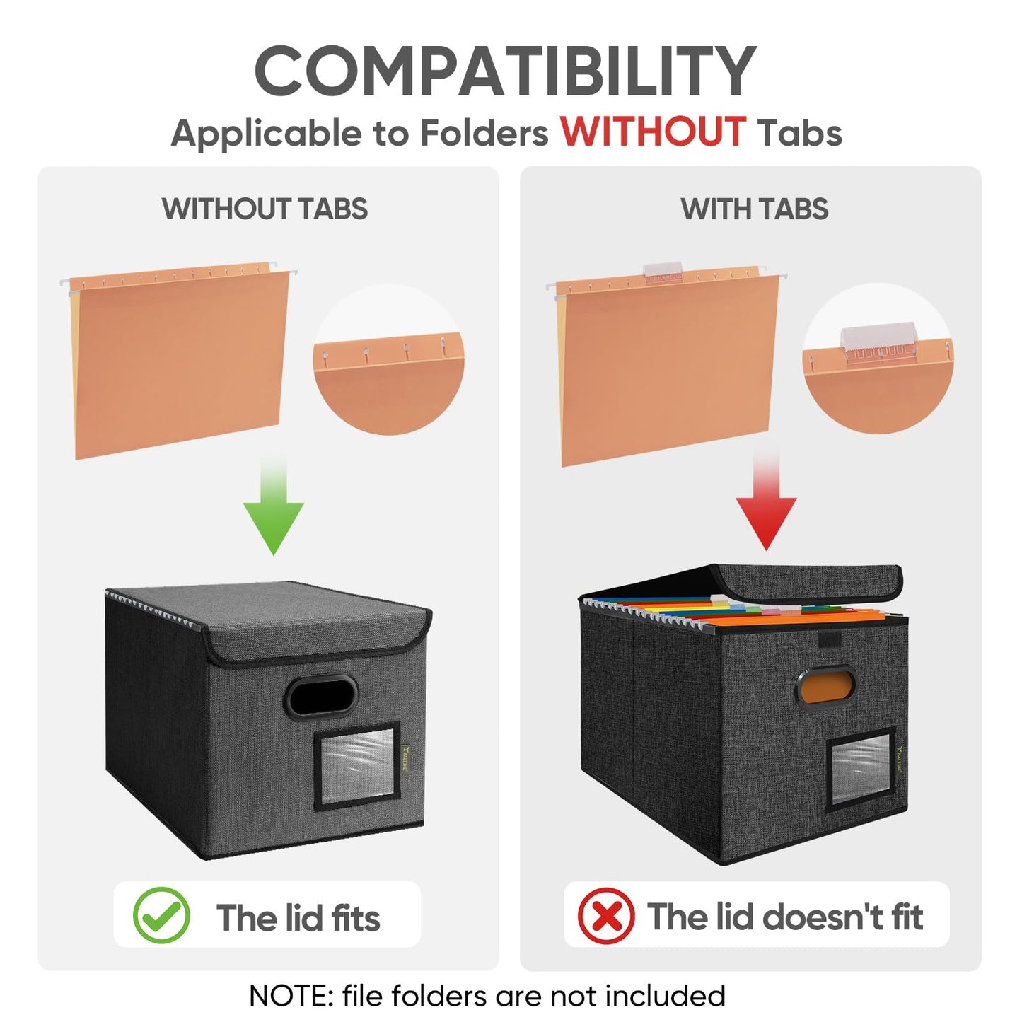 File Organizer Box with Lid, Collapsible File Folder Organizer with Plastic Slide, Hanging File Folder Box for Office Document Storage (1 Pack, Black)