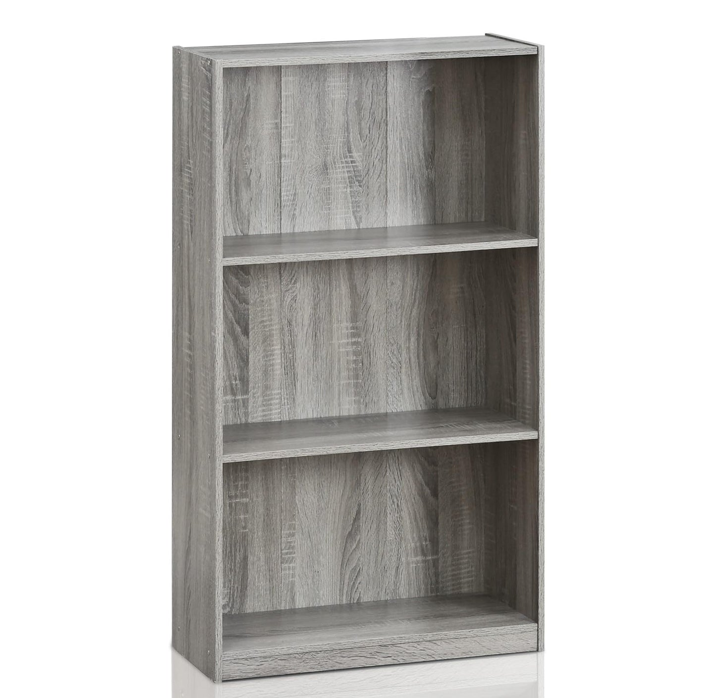 Basic 3-Tier Bookcase Storage Shelves, French Oak Grey