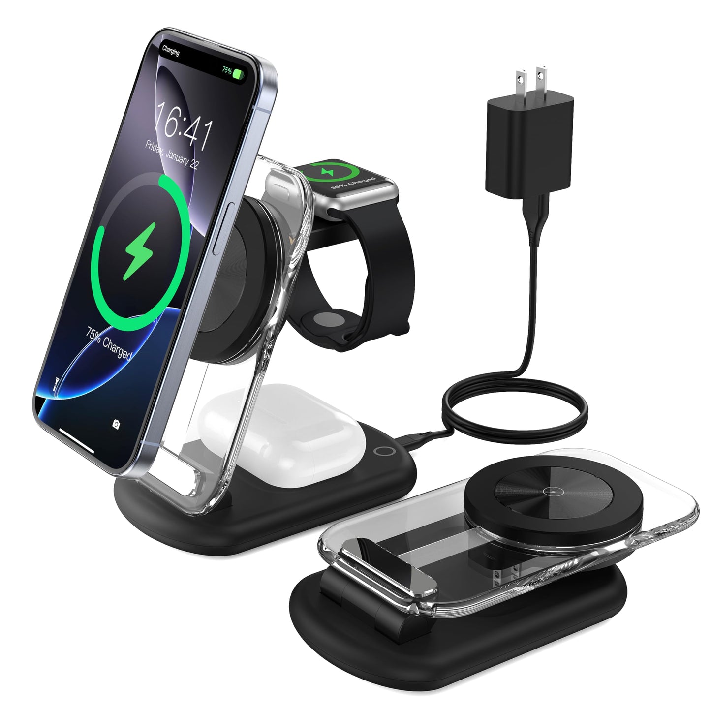 3 in 1 MagSafe Wireless Charging Station for Apple iPhone, iWatch, iPods with Night Light