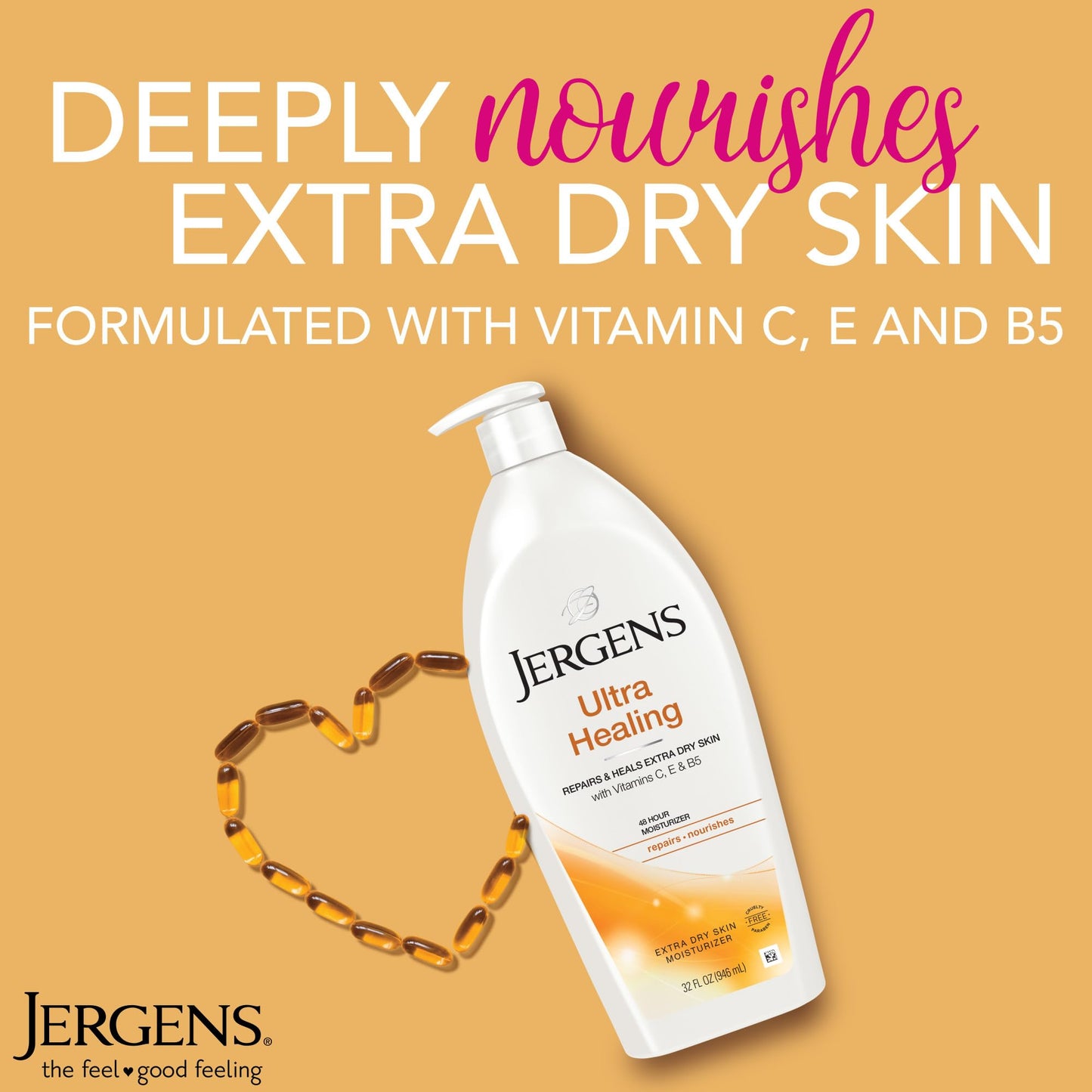 Jergens Ultra Healing Dry Skin Moisturizer, Body and Hand Lotion for Dry Skin, for Quick Absorption into Extra Dry Skin, with HYDRALUCENCE blend, Vitamins C, E, and B5, 32 Ounce