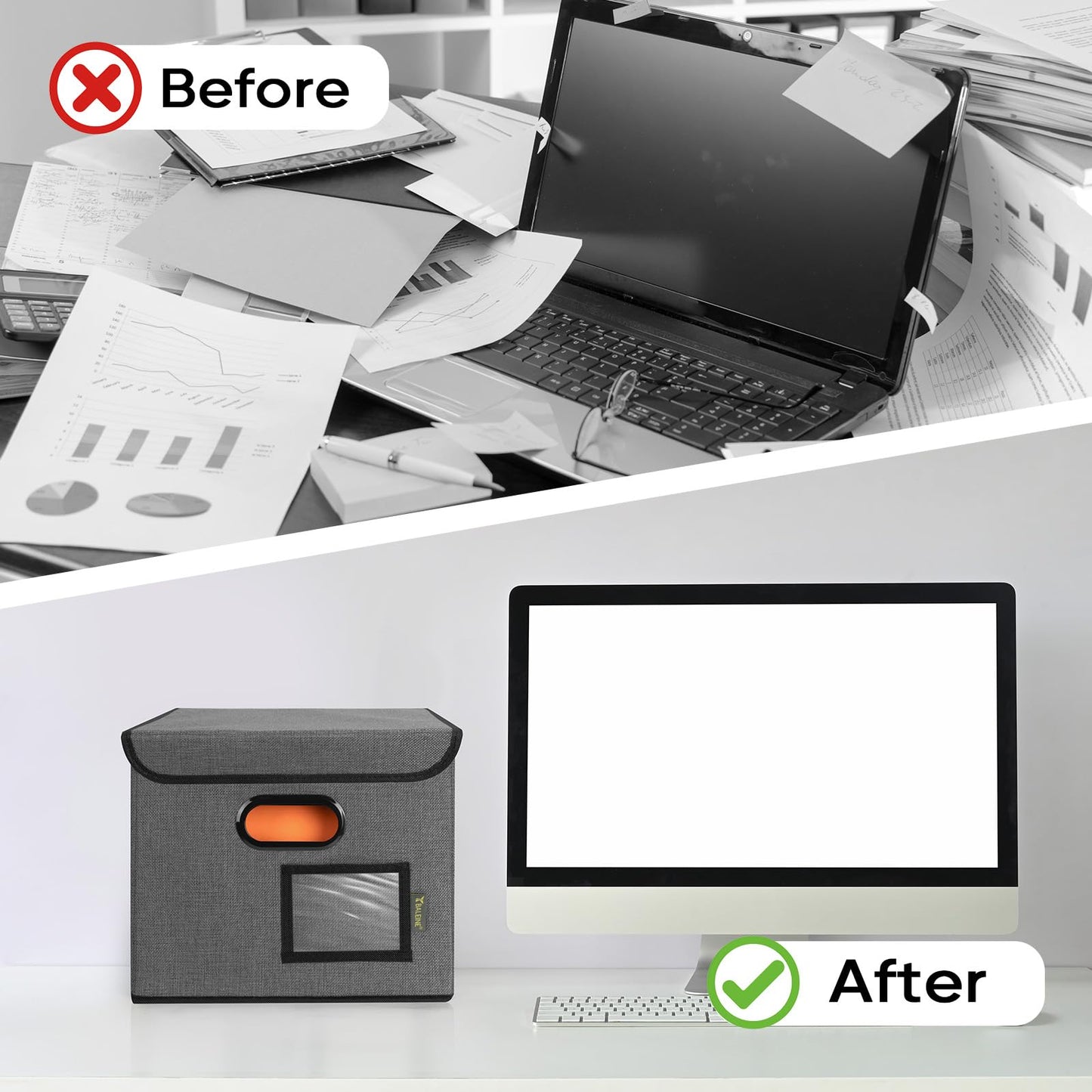 File Organizer Box with Lid, Collapsible File Folder Organizer with Plastic Slide, Hanging File Folder Box for Office Document Storage (1 Pack, Black)