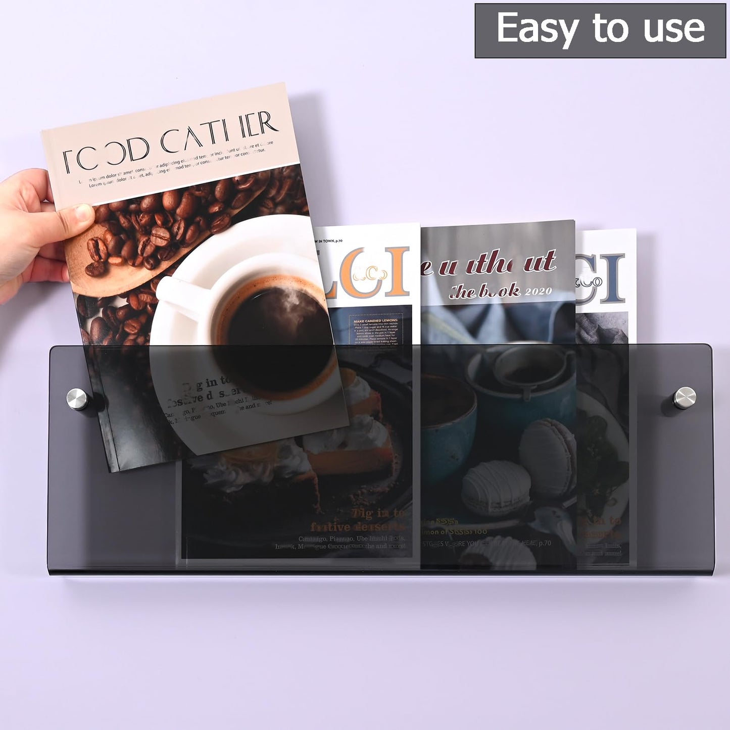2 Pcs Acrylic Magazine Rack, 17" Black Record Holder, Hanging Bookshelf Literature Storage Rack for Waiting Room, Office, Home Display