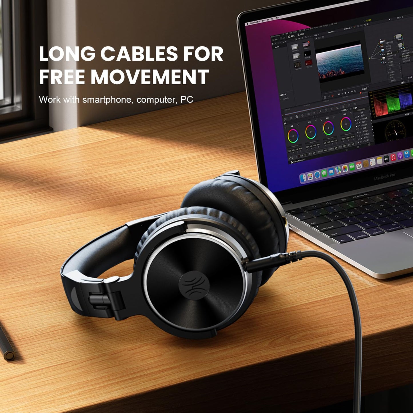 Wired Over Ear Headphones Hi-Res Studio Monitor & Mixing DJ Stereo Headsets with 50mm Drivers and 1/4 to 3.5mm Jack for AMP Computer Recording Podcast Keyboard Guitar Laptop - Black