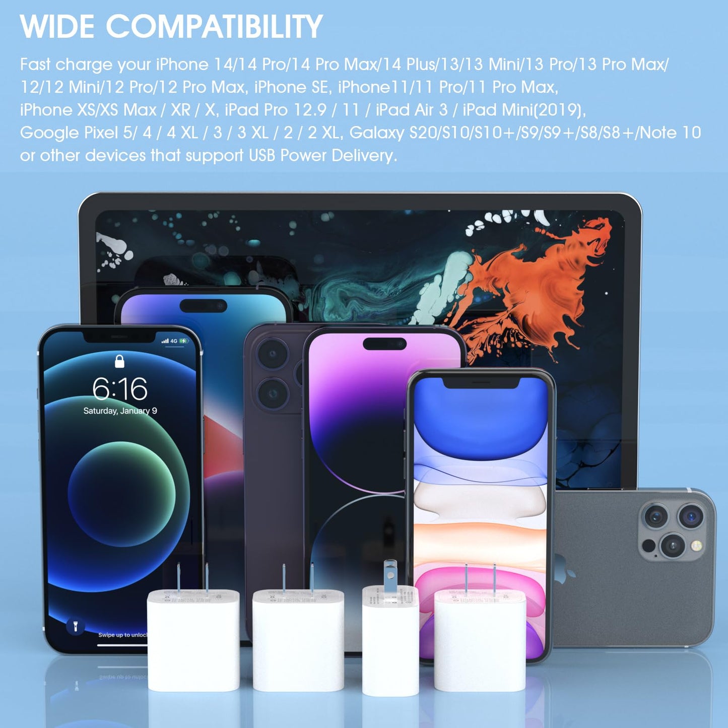 4Pack USB C Charger Block, 20W for Phone Fast Charger Wall Charger with PD 3.0, Compact Type C Power Adapter for Phone 16/15/14/13, Galaxy, Pixel, AirPods Pro (Arctic White)