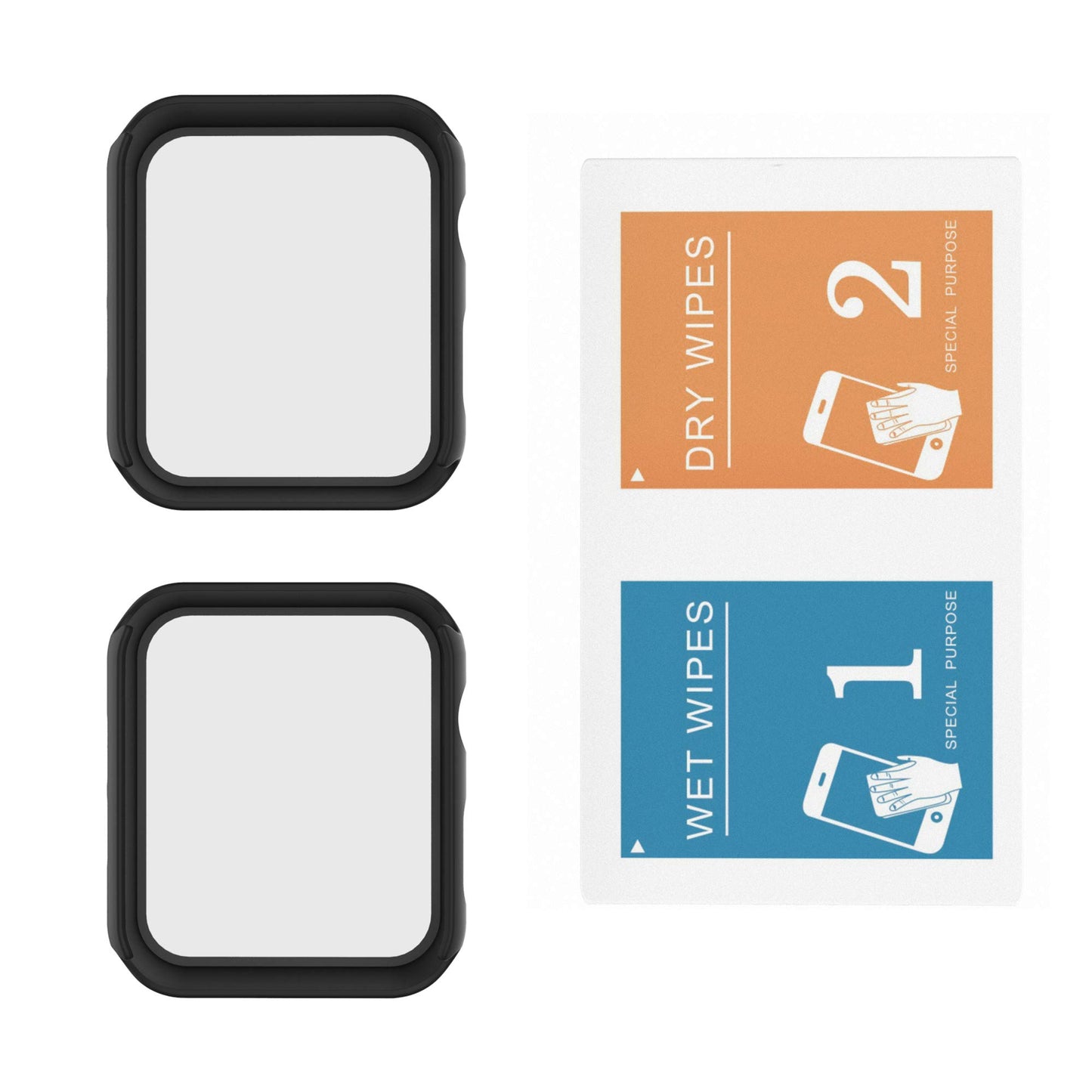 2 Pack Hard PC Case with Tempered Glass Screen Protector Compatible with Apple Watch SE 2 (2024) SE Series 6 Series 5 Series 4 44mm, Black