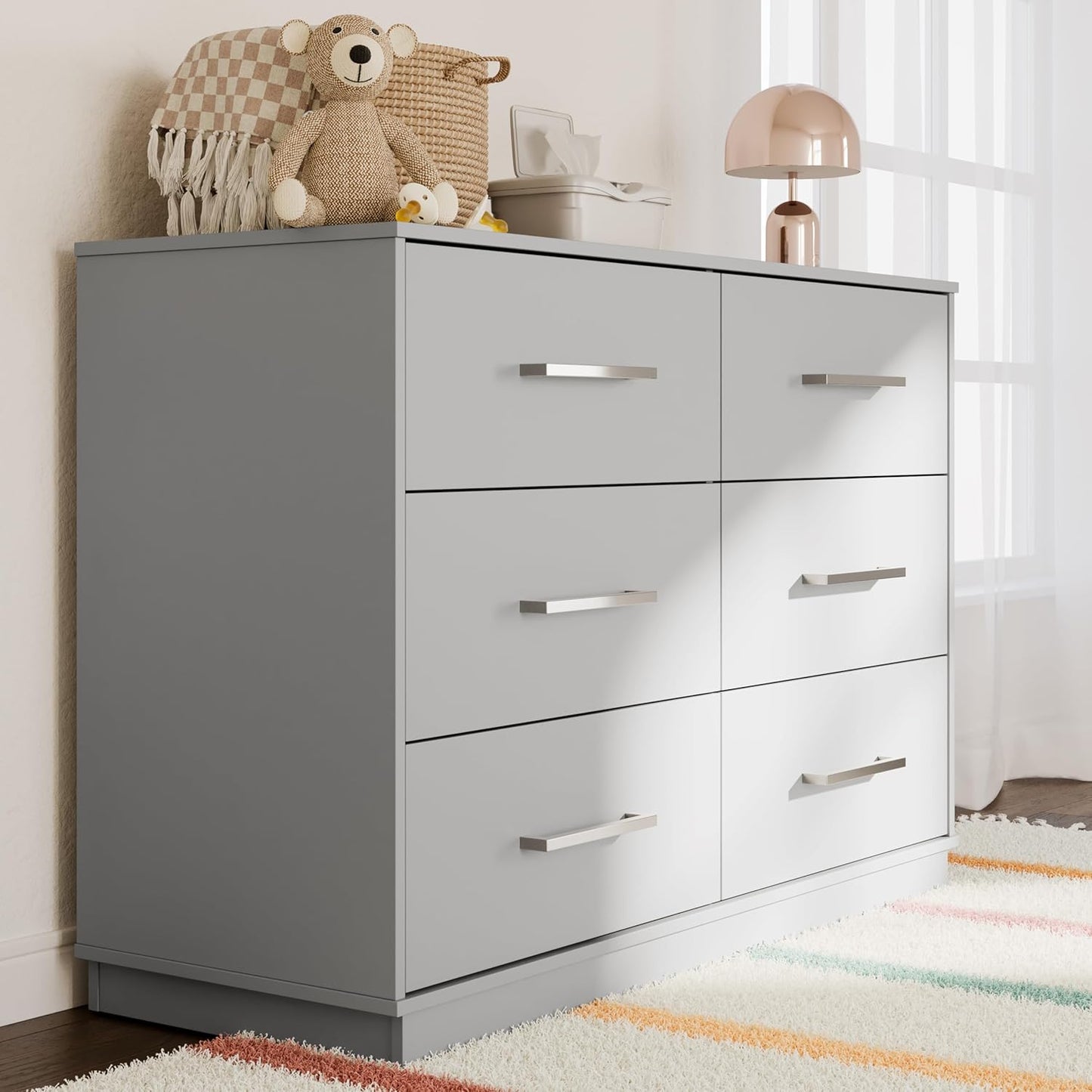 6 Drawer Bedroom Dresser (Pebble Gray) – GREENGUARD Gold Certified Dresser for Kids Bedroom, Kids Dresser with Interlocking Drawer System, 6 Drawer Nursery Dresser