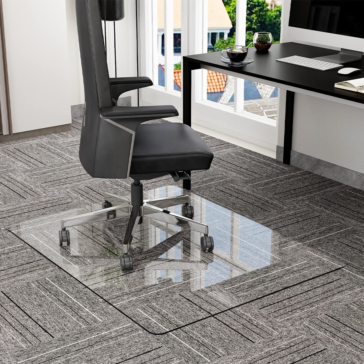 Office Chair Mat for Carpet - 36" x 46" Tempered Glass Floor Mat - for Office Chair on Carpet - 1/5" Thick Clear Computer Floor Mat with 4 Anti-Slip Pads