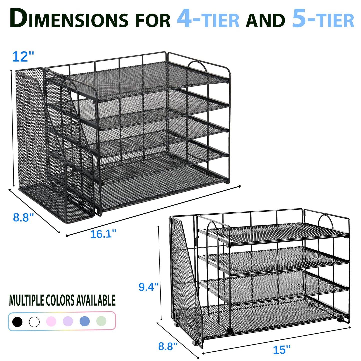 Desk Organizers and Accessories, 4 Tier Paper Letter Tray File Organizer, Office Organization Storage Desk Accessories Workspace Desktop Organizer for Classroom Office Supplies Decor, Black