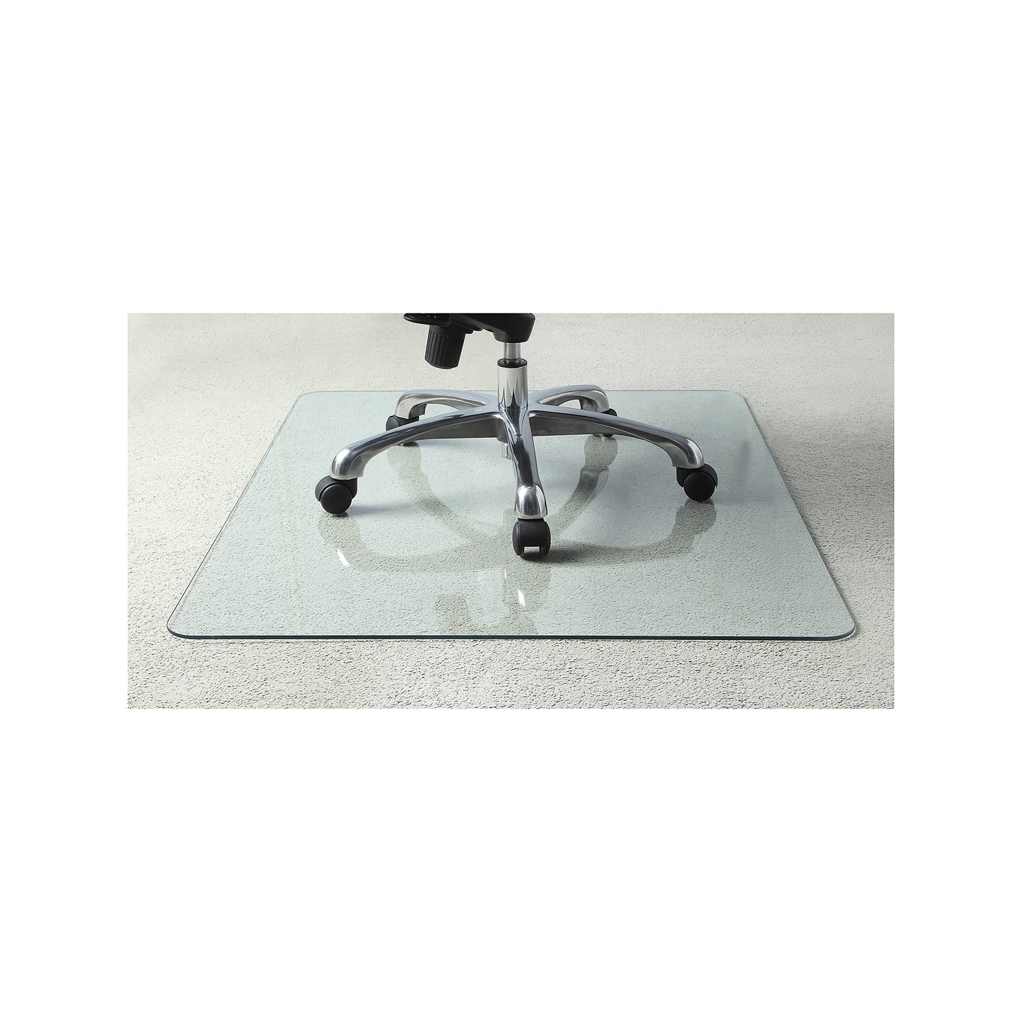 Tempered Glass Chairmat, 46" Width x 36" Depth x 0.25" Thickness, Clear, 1 Each