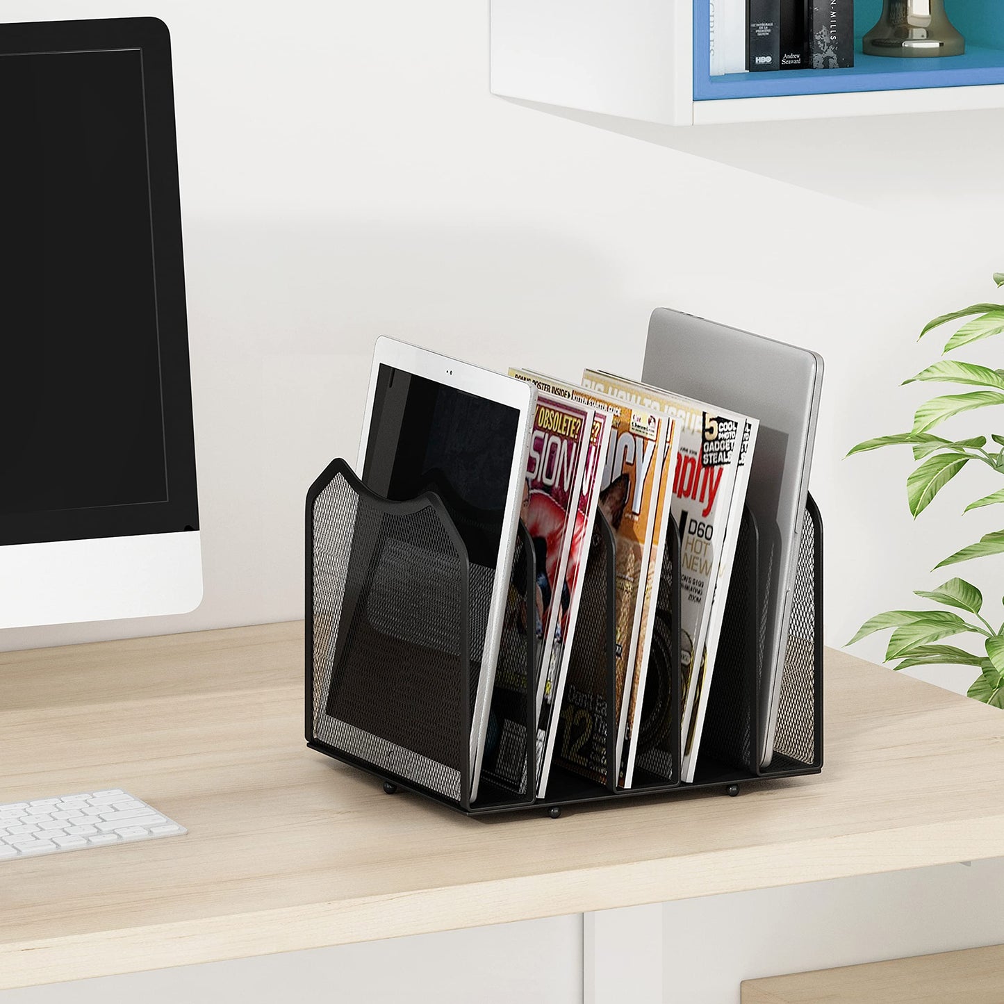 Mesh Desktop File Sorter Organizer, 5-Section Bookshelf for Desk Home Office, Black