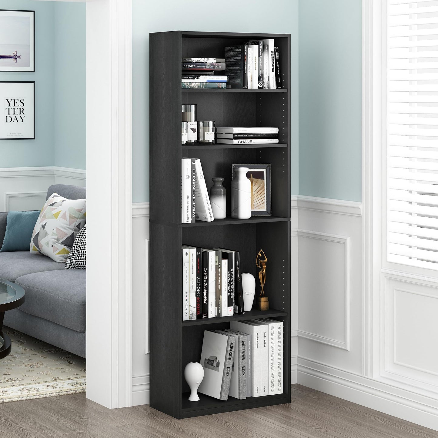 Simply Home 5-Shelf Bookcase, 5-Tier, Black