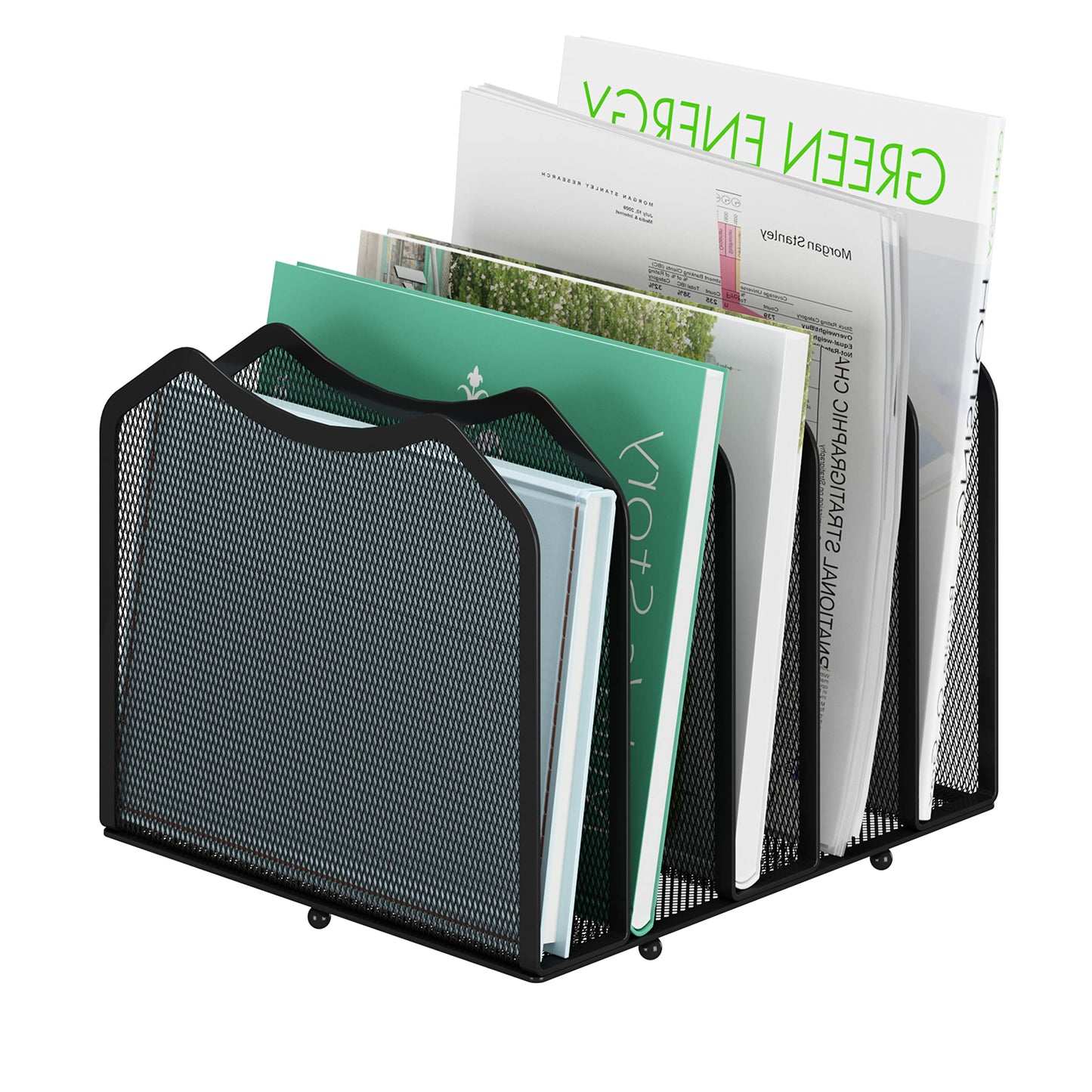Mesh Desktop File Sorter Organizer, 5-Section Bookshelf for Desk Home Office, Black