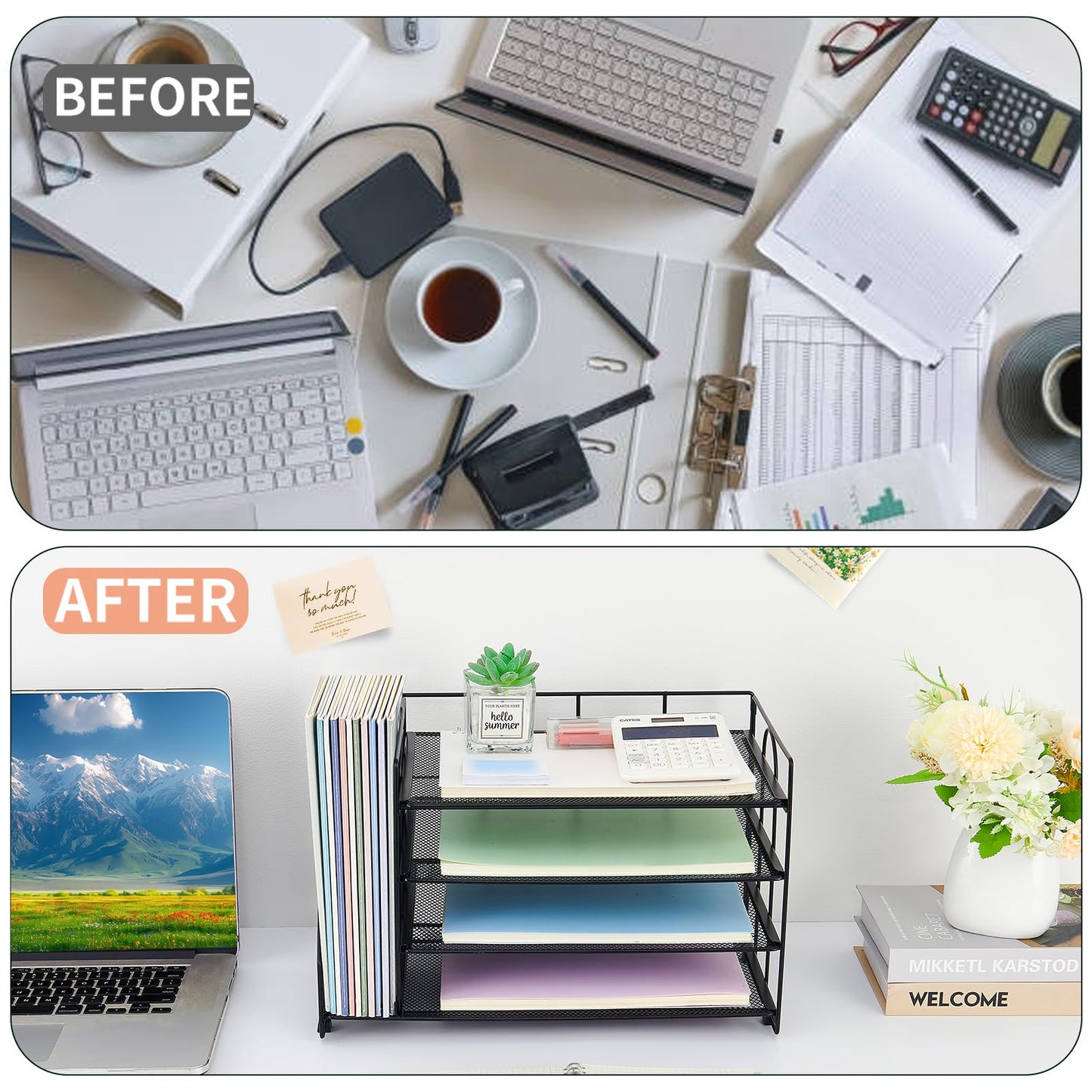 Desk Organizers and Accessories, 4 Tier Paper Letter Tray File Organizer, Office Organization Storage Desk Accessories Workspace Desktop Organizer for Classroom Office Supplies Decor, Black