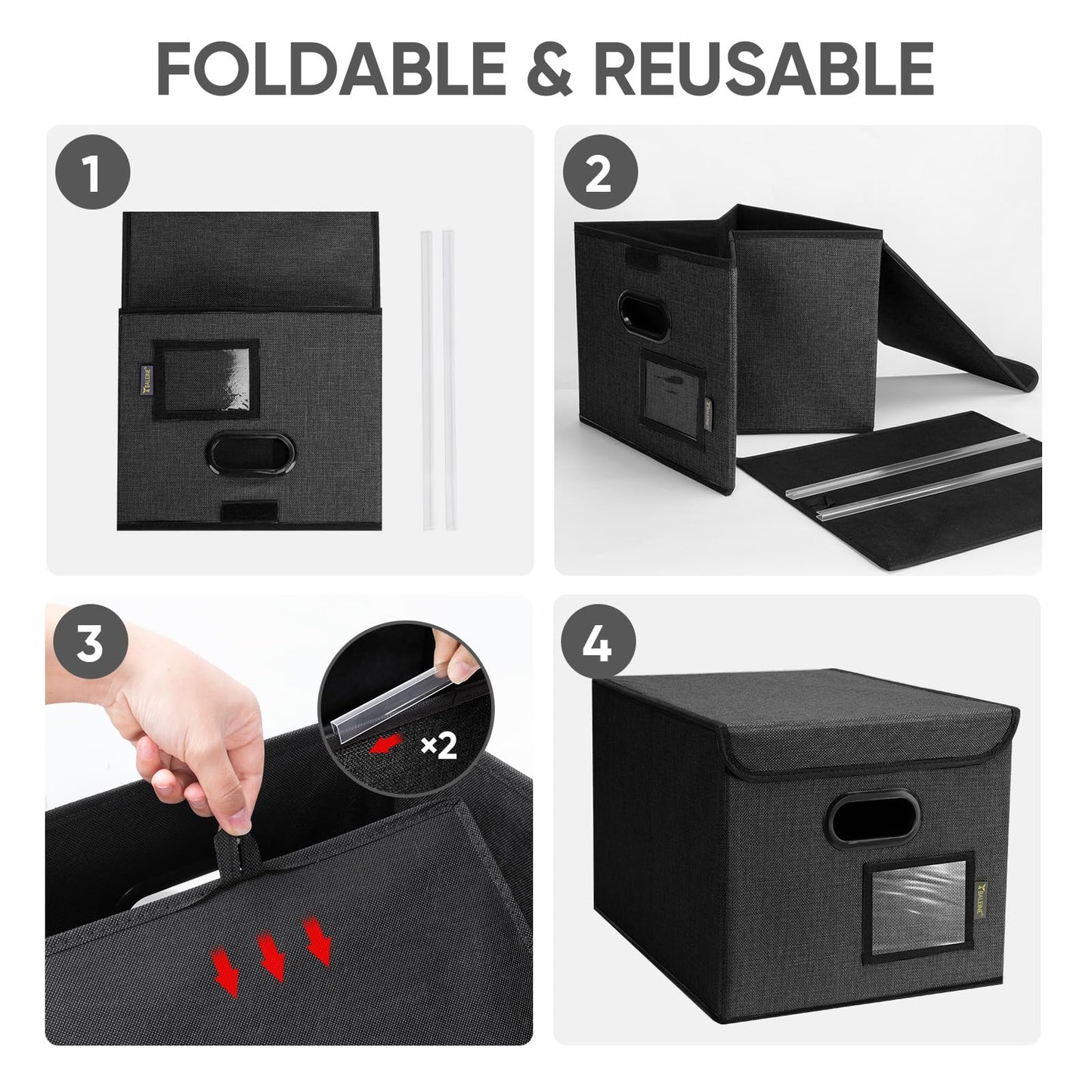 File Organizer Box with Lid, Collapsible File Folder Organizer with Plastic Slide, Hanging File Folder Box for Office Document Storage (1 Pack, Black)