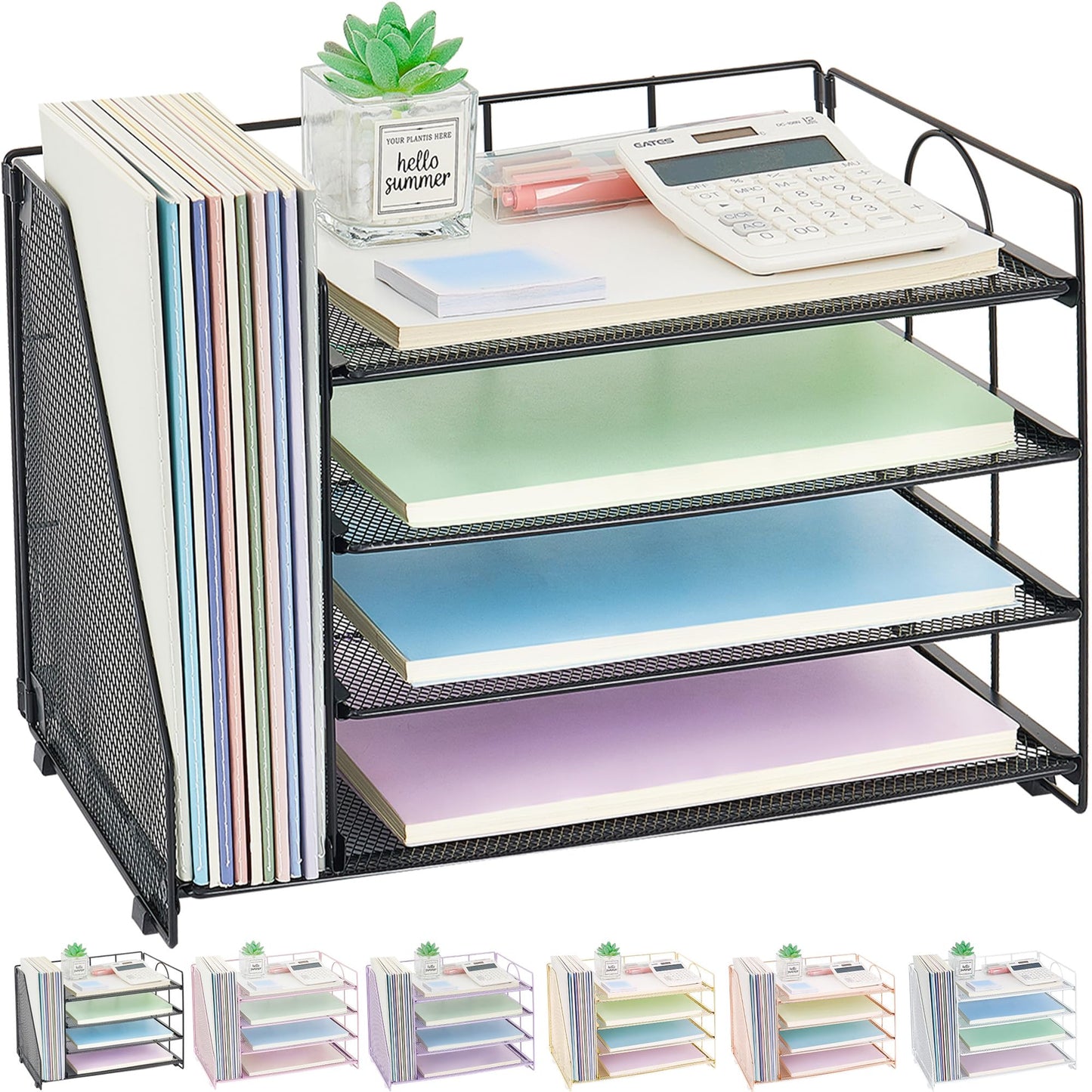 Desk Organizers and Accessories, 4 Tier Paper Letter Tray File Organizer, Office Organization Storage Desk Accessories Workspace Desktop Organizer for Classroom Office Supplies Decor, Black