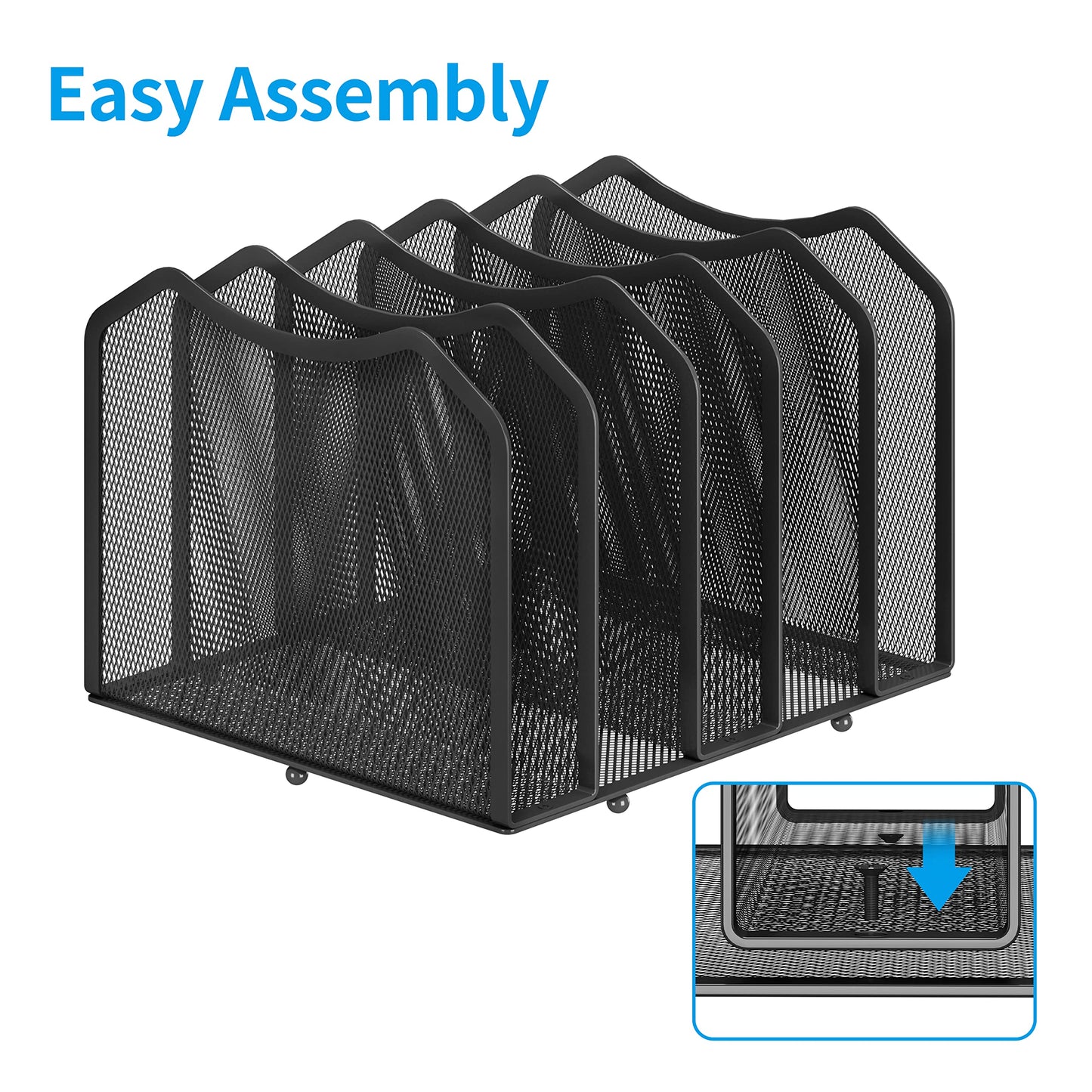 Mesh Desktop File Sorter Organizer, 5-Section Bookshelf for Desk Home Office, Black