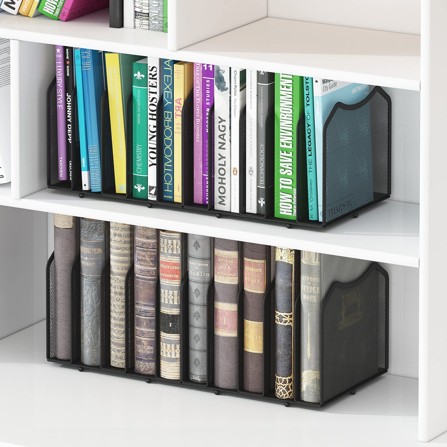 Mesh Desktop File Sorter Organizer, 5-Section Bookshelf for Desk Home Office, Black