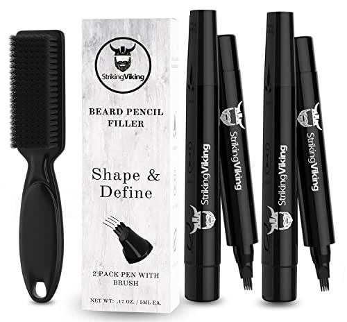 2 Pack Beard Pencil Filler for Men with 4 Tips - Updated Beard Filling Pen Kit with Brush, Long Lasting Waterproof Beard Pen - Fill, Shape, & Define Your Beard - Striking Viking (Black) - Better Savings Group