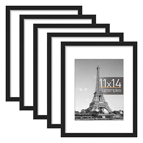 11x14 Picture Frame Set of 5, Display Pictures 8x10 with Mat or 11x14 Without Mat, Wall Gallery Photo Frames, Black - Better Savings Group