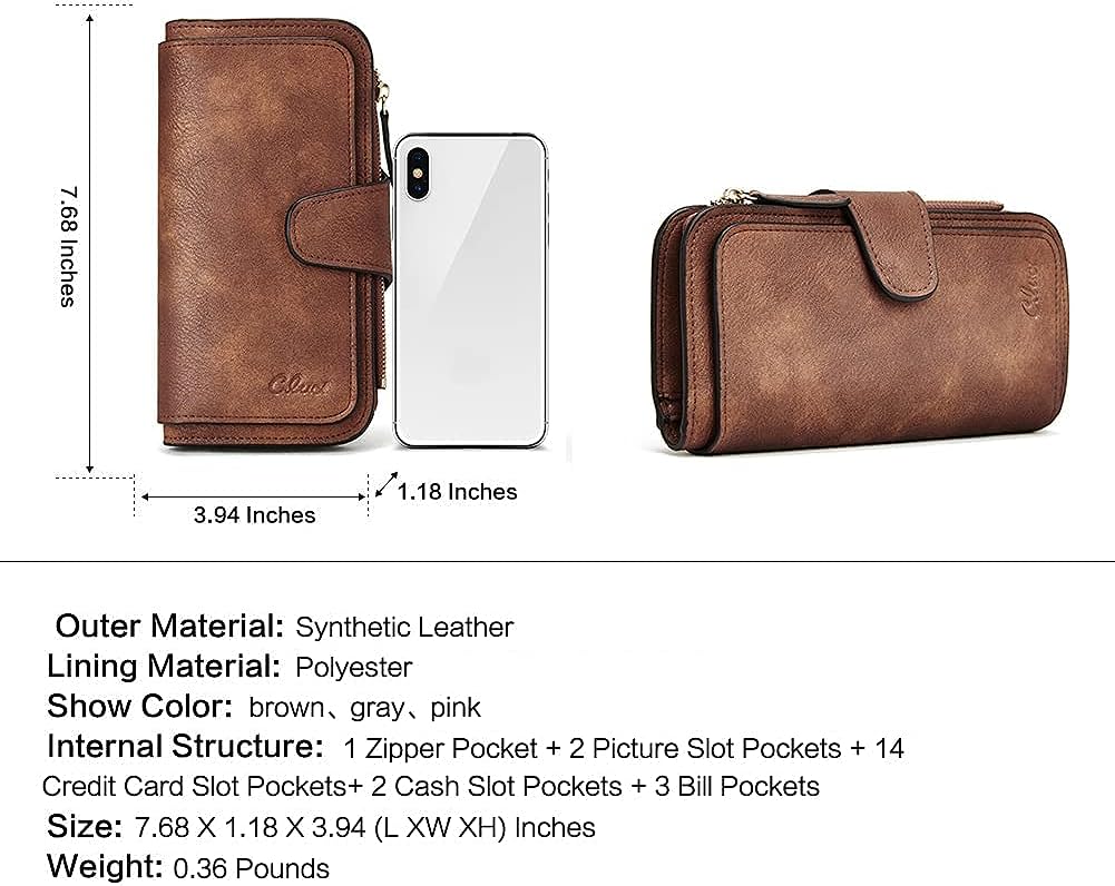 CLUCI Women Wallet Leather RFID Blocking Designer Trifold Card Holder Ladies Clutch with ID Window Vintage Blue